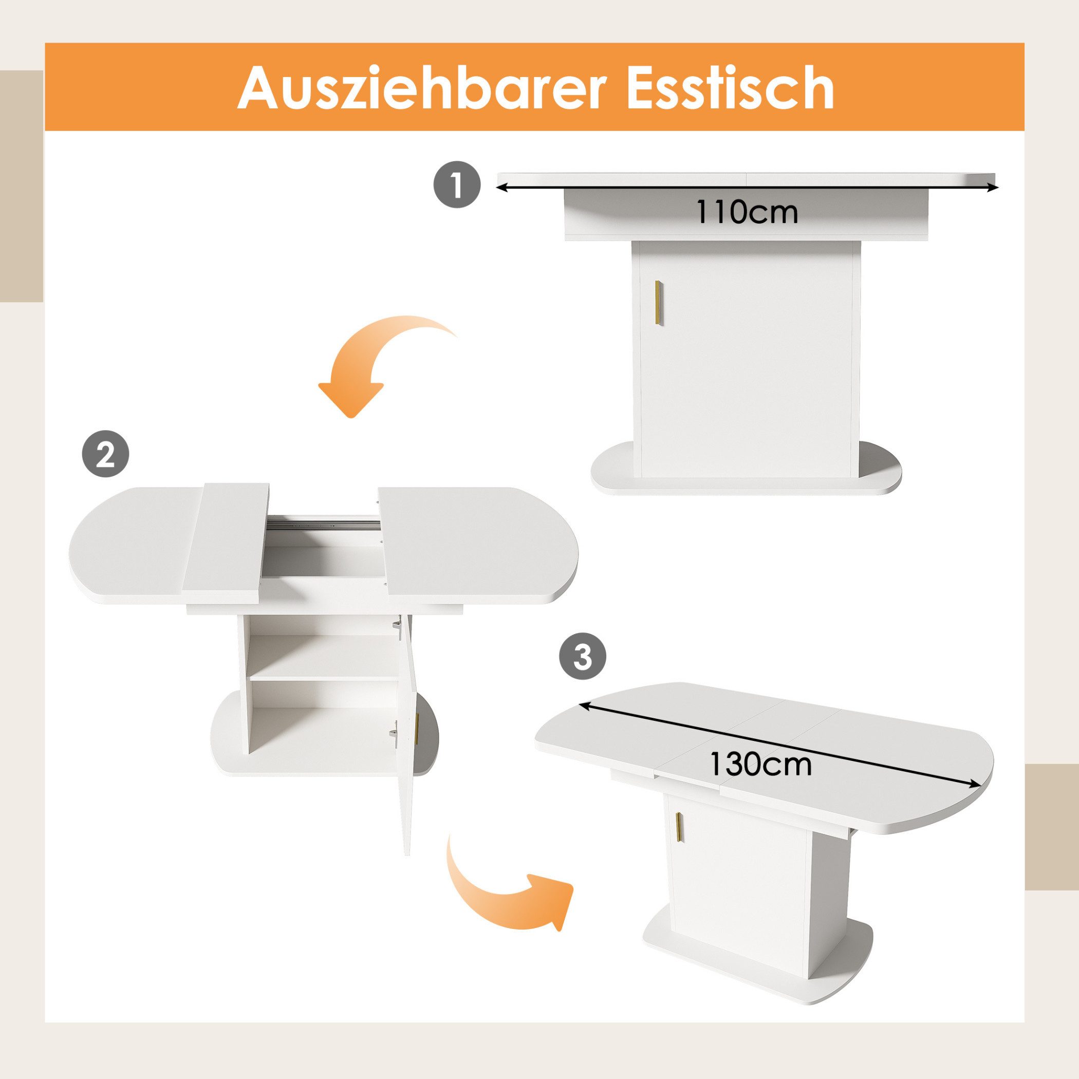 SeedWave Esstisch mit Stauraum, Multifunktionaler Couchtisch für bis zu 6 Personen (1 tisch), Platzsparender minimalistischer ovaler Esstisch