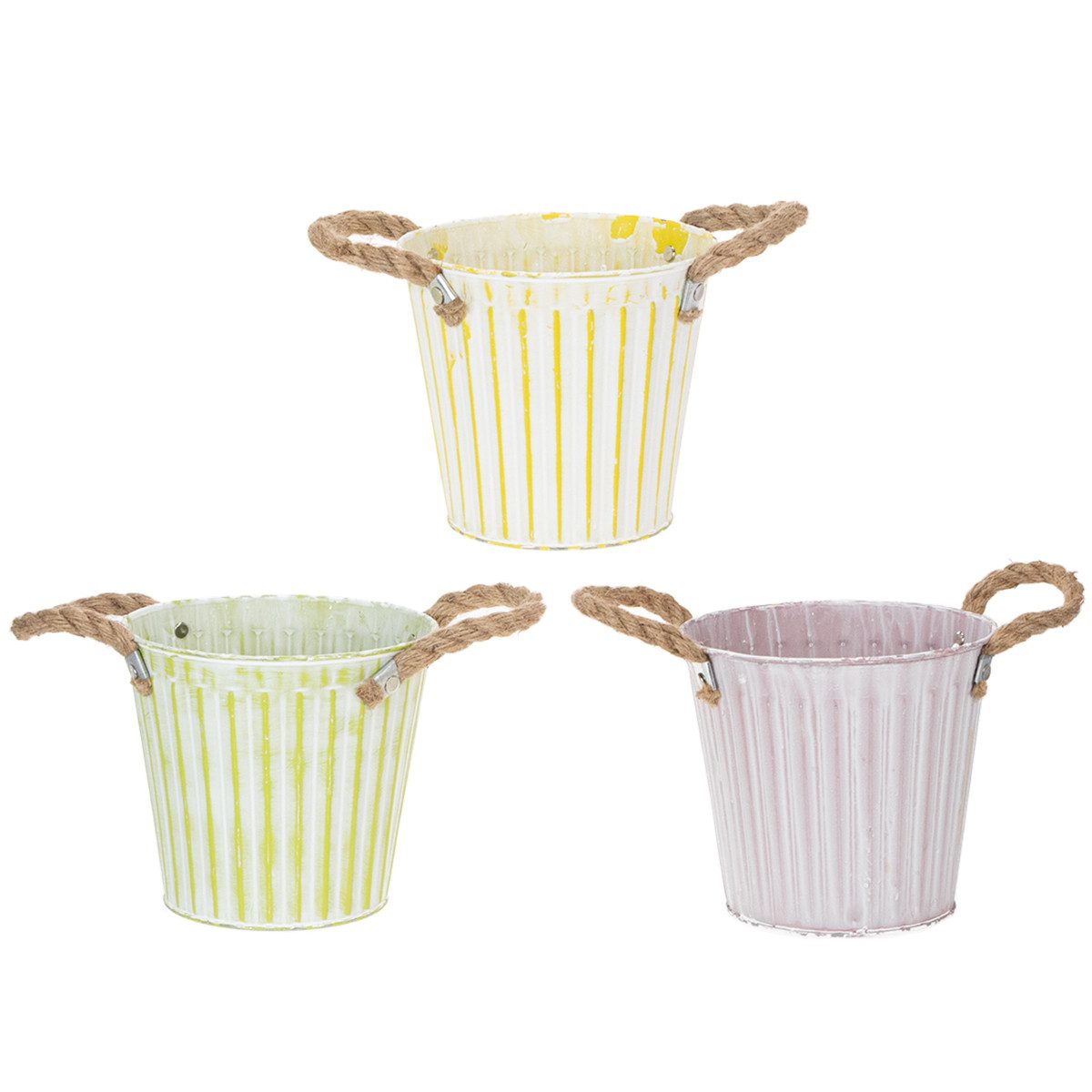 Florists Products Übertopf 3er Set Metalleimer Shabby Chic Ø16,5cm H15cm - Pflanzgefäß, 3 Stück