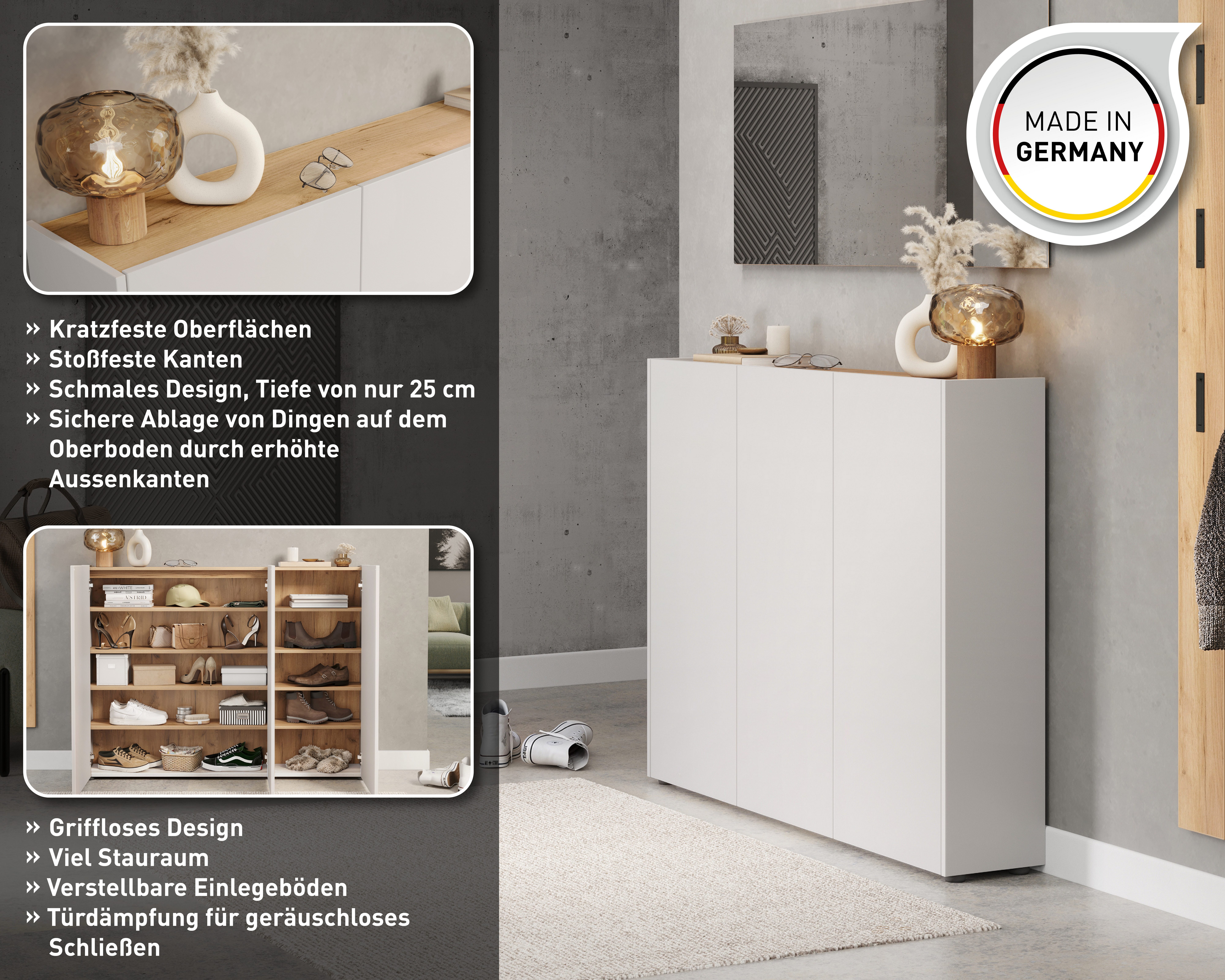 GERMANIA Schuhschrank Libbiano Flurschrank, Soft-close, verstellb. Böden, in 3 Höhen, 2- oder 3-türig