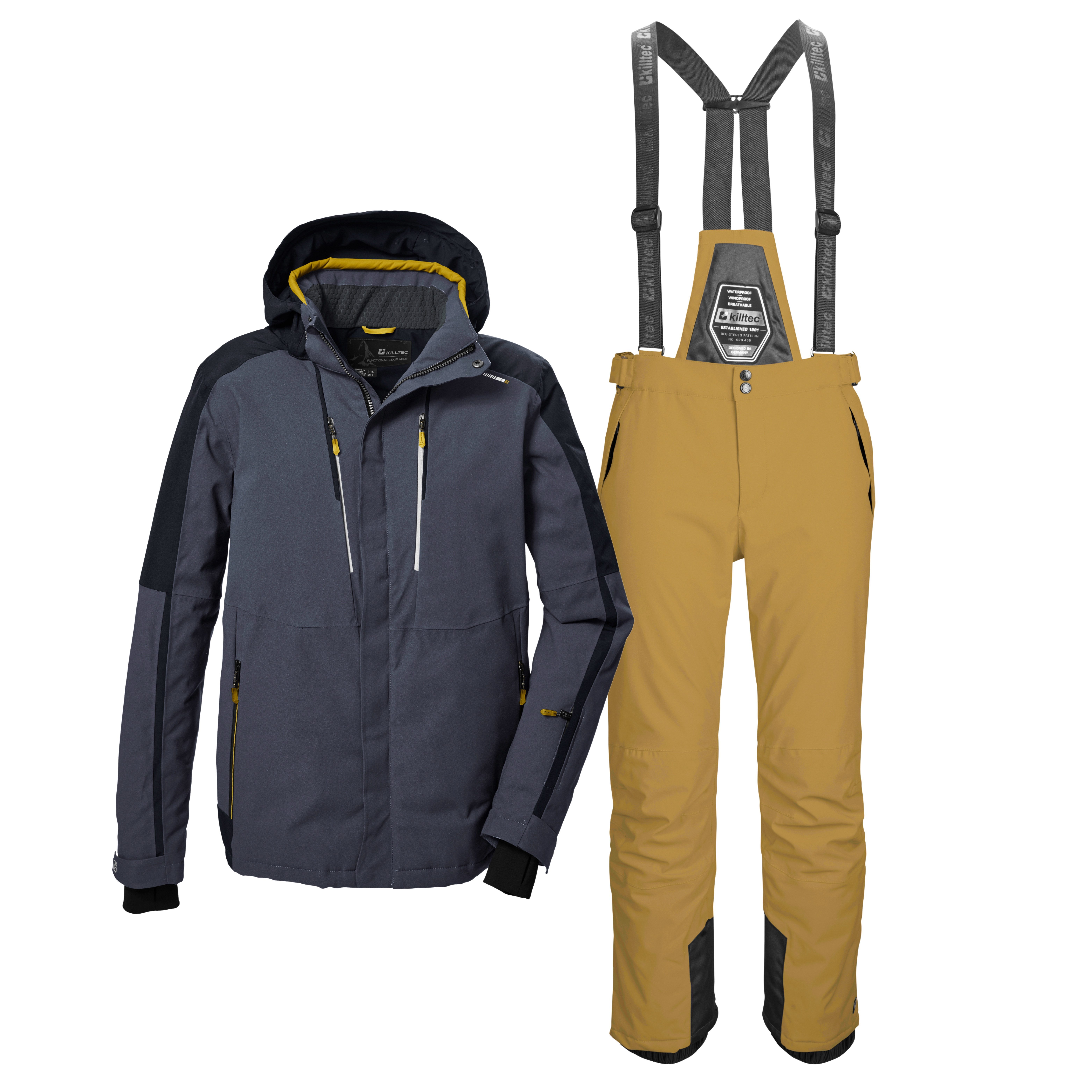 Killtec Skianzug Herren Skijacke + Skihose, PFC-frei - Skipasstasche - abnehmbare Träger und Kapuze