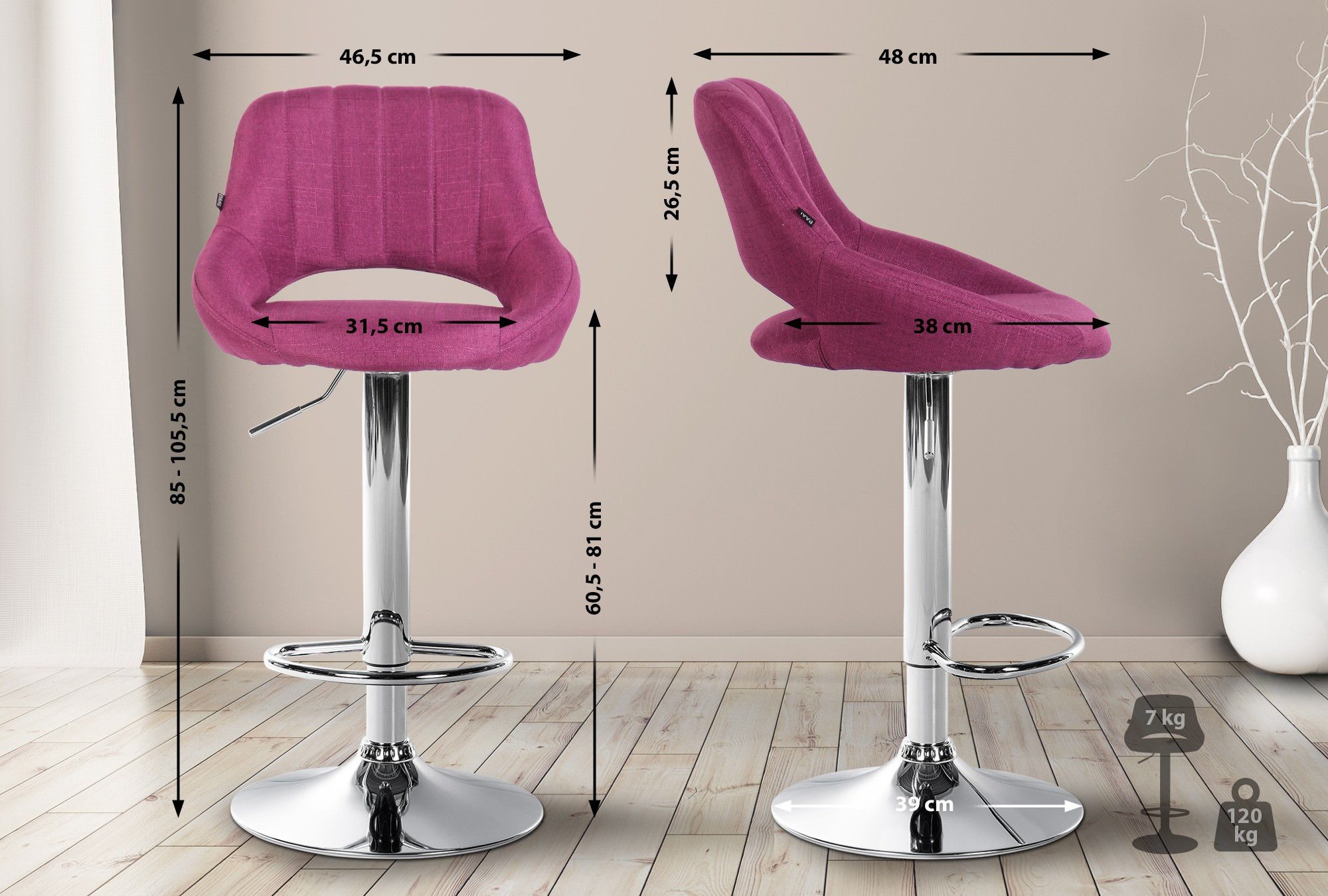 CLP Barhocker Milet Stoff (2er Set, günstig online kaufen