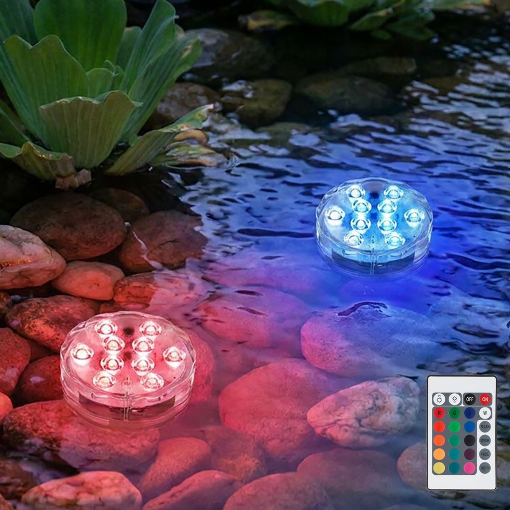 GLOBO LIGHTING Gartenleuchte, LED-Leuchtmittel fest verbaut, Farbwechsel, Poollampe Schwimmlicht Gartendeko Außenlampe RGB Farbwechsel D 7 cm 2x