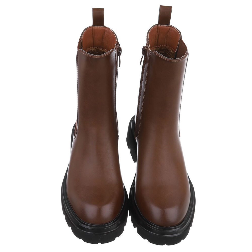 Ital-Design Elegante Chelsea Boots mit rutschfester Sohle für Damen Plateaustiefelette (90109961) Blockabsatz Stiefeletten in Camel – Bild 4 von 5