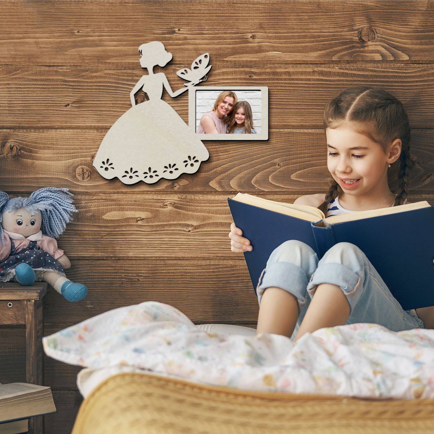 Namofactur Bilderrahmen Mädchen mit Schmetterling Holz Fotorahmen, Bilderrahmen Kinderzimmer, für 1 Bilder, Made in Germany