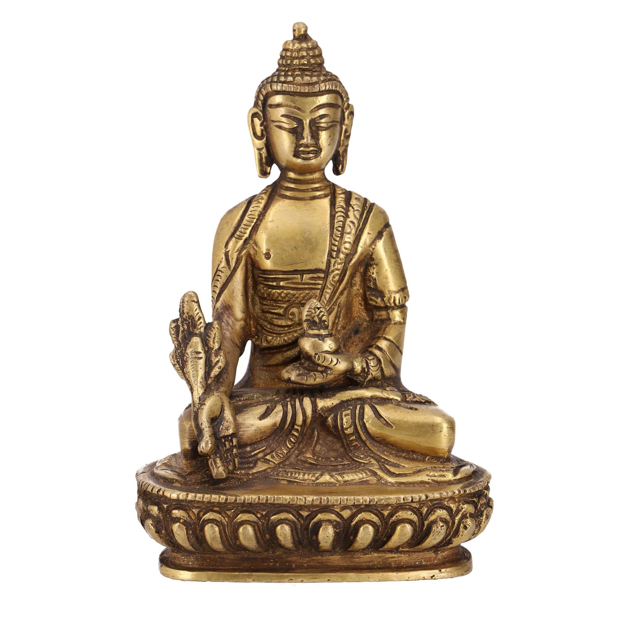 Guru-Shop Buddhafigur Buddha Statue aus Messing Medizin Buddha cm.. 14