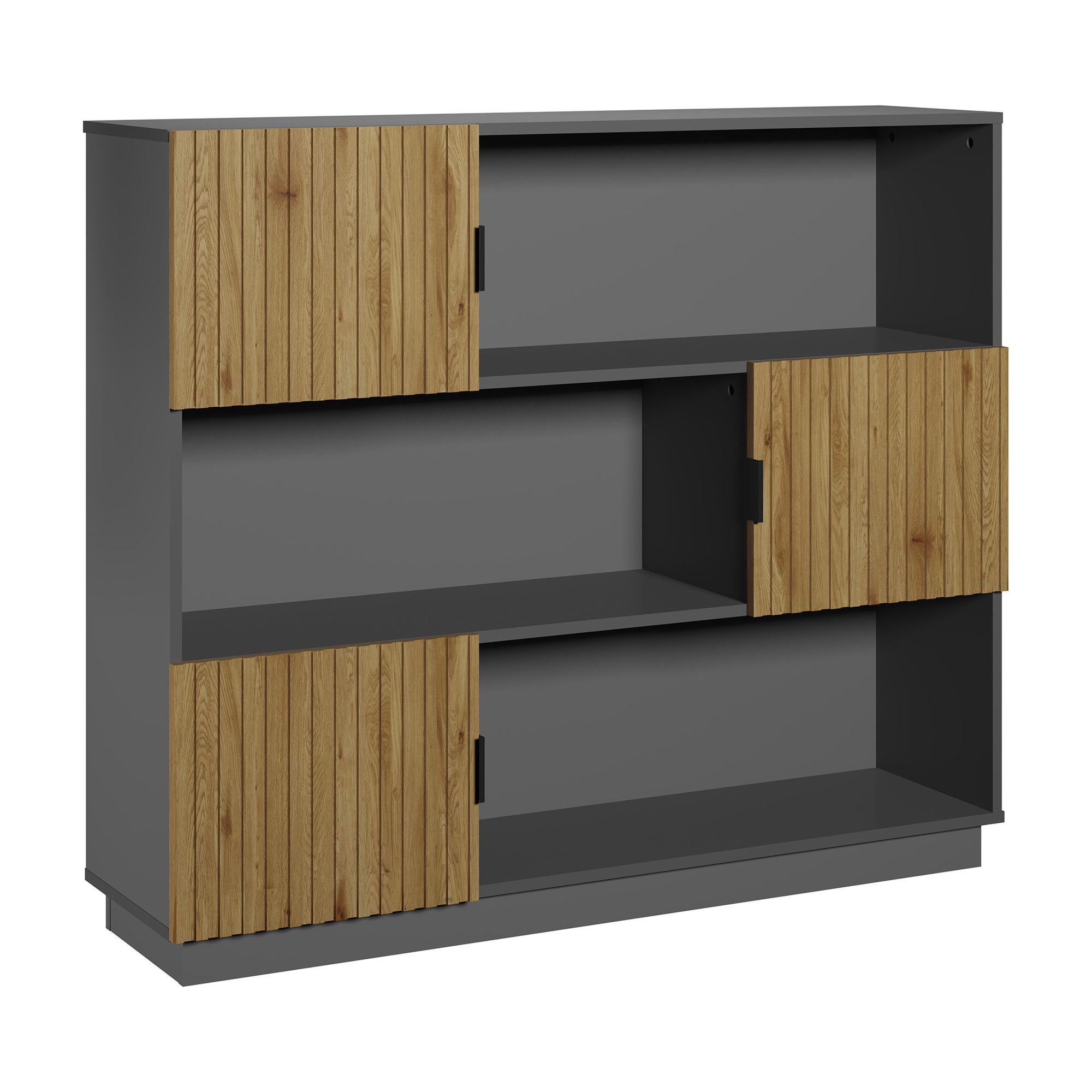 en.casa Bücherregal, »Verhundar« mit 3 Türen 102 x 120 x 30 cm Grau / Holzfarben