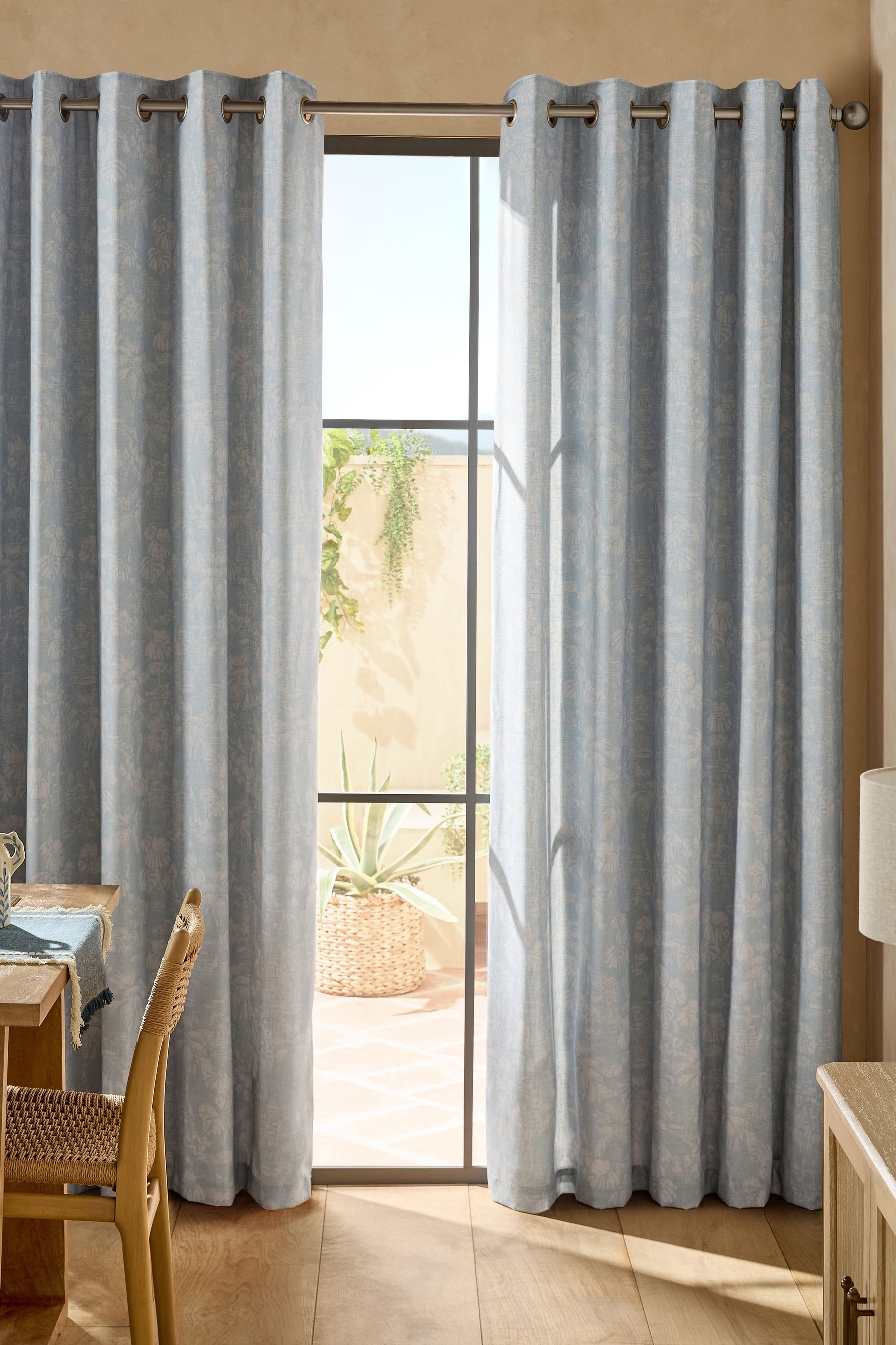 Next Vorhang Gefütterte Ösenvorhänge mit Print und Leinenanteil (2 St)