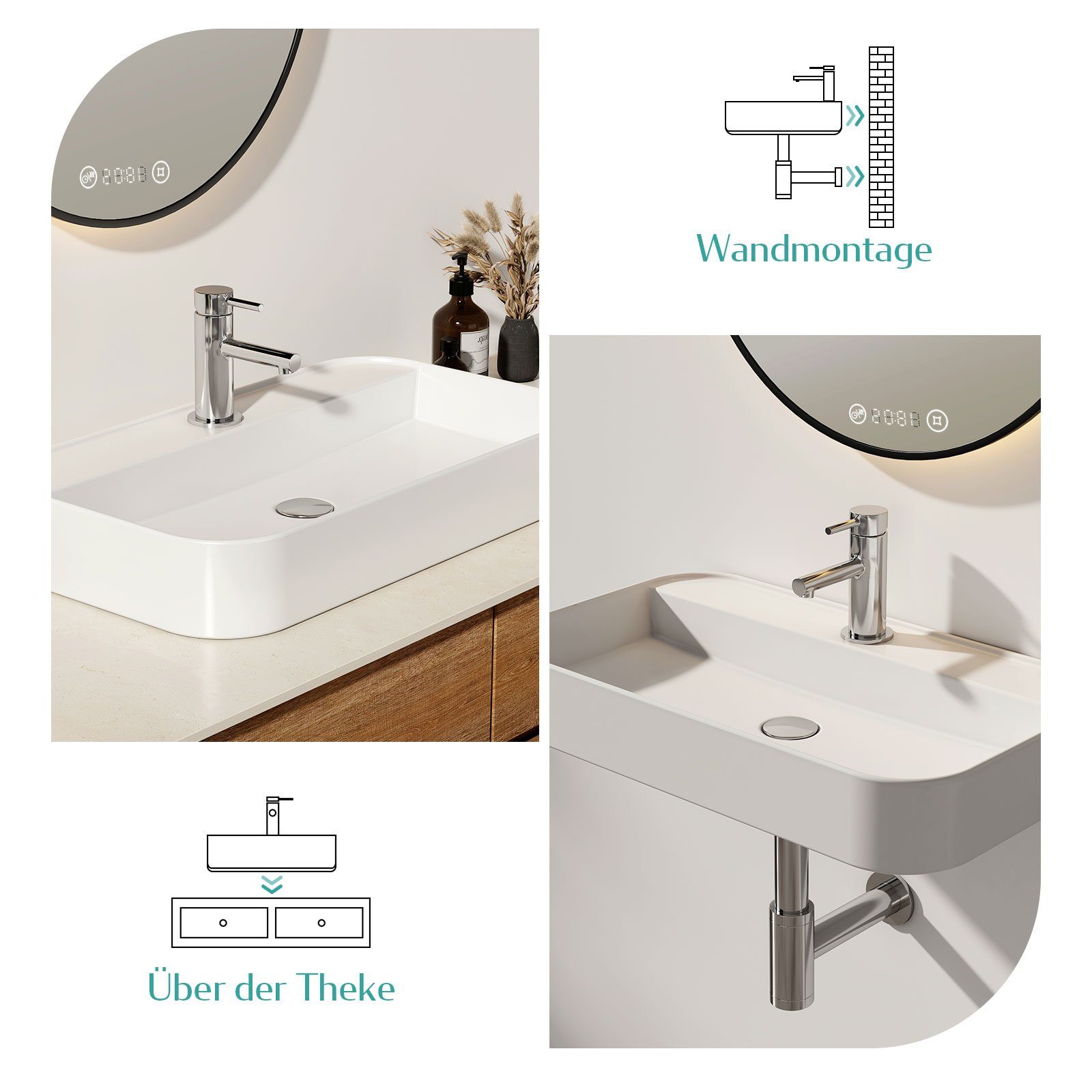EMKE Aufsatzwaschbecken Mini Rechteckiger Aufsatzwaschtisch Hänge günstig online kaufen