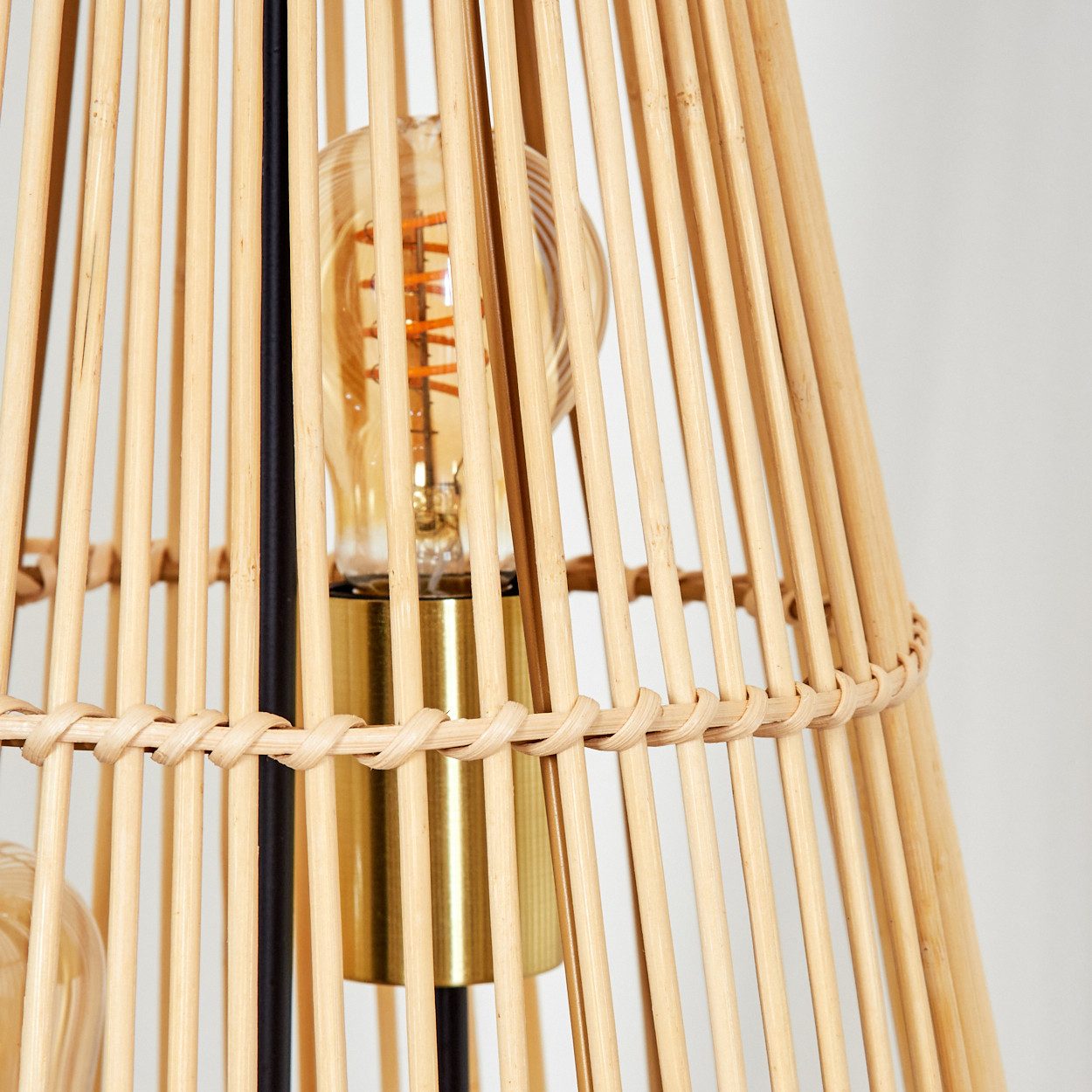 hofstein Stehlampe moderne Stehleuchte aus Metall/Bambus in Schwarz/Naturfarben, ohne Leuchtmittel, mit Fußschalter am Kabel, Ø 29,5 cm, 3 x E27, ohne Leuchtmittel