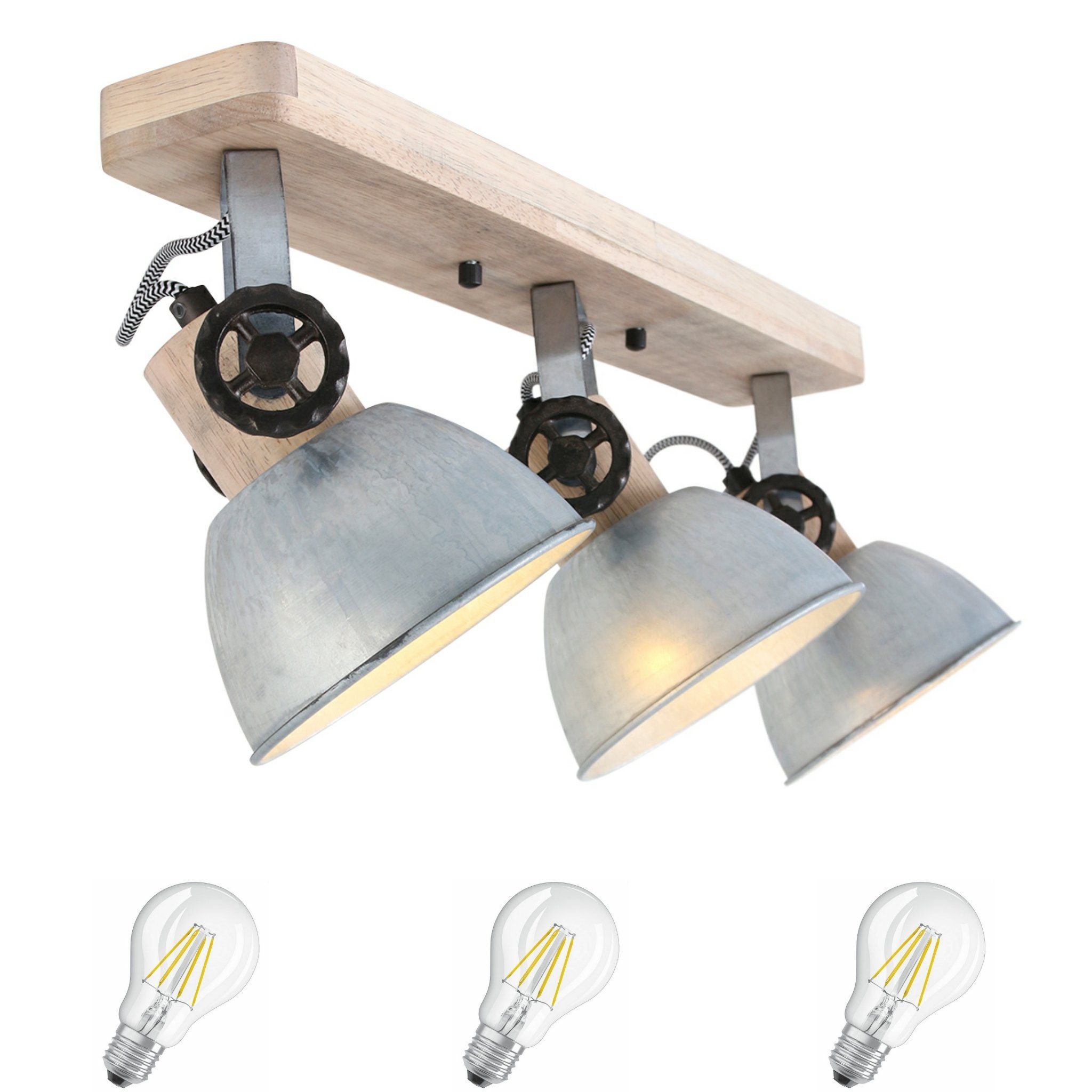 Lichthandel Hoch LED Deckenleuchte moderne Deckenlampe Industrie Vintage Retro Holz Metall incl. 7W LED, LED wechselbar, Warmweiß 2133Nickel