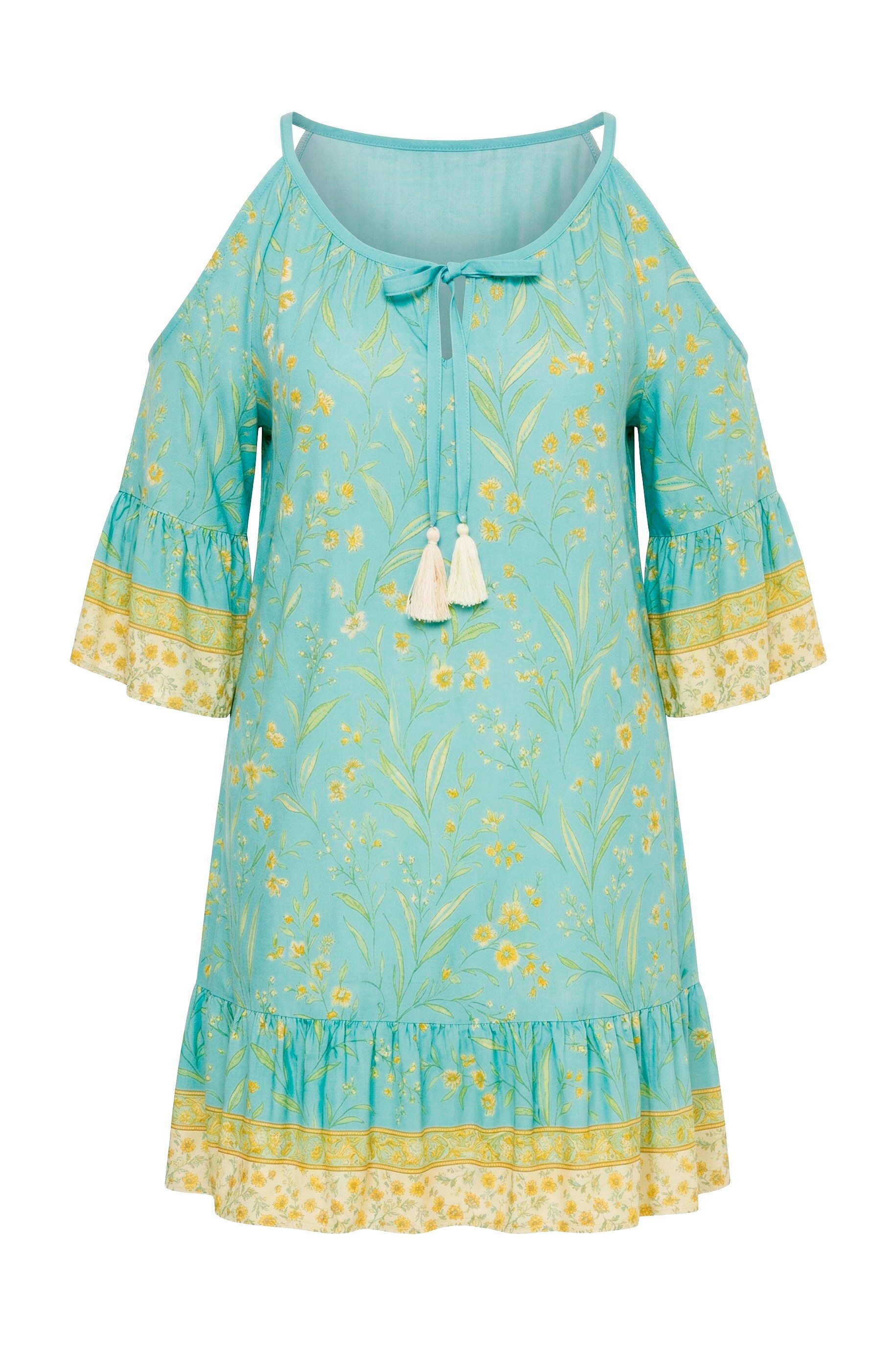 Spitzenbluse Longbluse A-Linie Krepp Schulter-CutOut