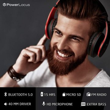 PowerLocus Audioqualität Headset (Faltbarer, Premium-Qualität, 15 Stunden Laufzeit, mit Kabeloption, High Definition Over-Ear-Design,Stereo Sound, tiefer Bass, Komfortable)
