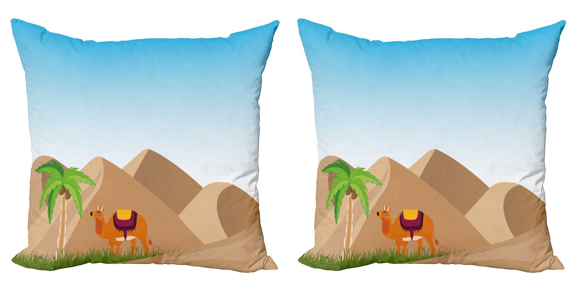 Kissenbezüge Modern Accent Doppelseitiger Digitaldruck, Abakuhaus (2 Stück), Oase Sand Hills ein Kamel und ein Baum