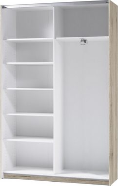 Schlafkontor Schwebetürenschrank Heimo / Fast Schrank Kleiderschrank Garderobe geringe Tiefe, ausziehbarer Kleiderstange, Garderobenschrank, 6 Böden