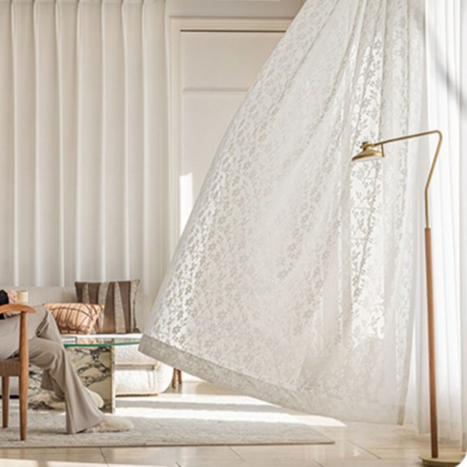 BTTO V&G Schiebegardine 2 Stück Gardinen Jacquard-Fenstergitter,Halbtranspa günstig online kaufen