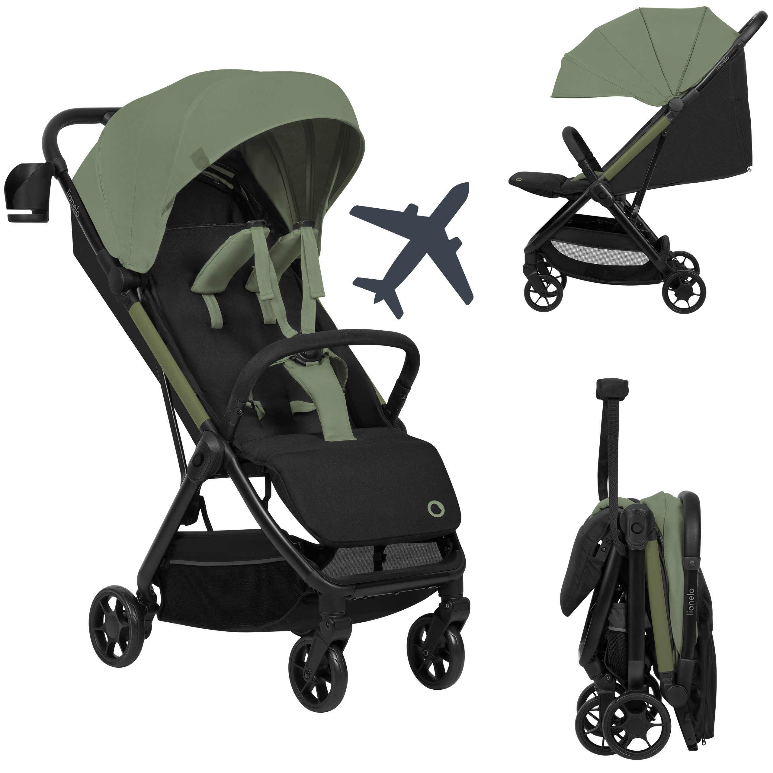 lionelo Kinder-Buggy JULIE AIR, (Set mit Becherhalter und Tragegurt für den Transport auf der Schulter), Auto-folding/Ultraleicht/UPF50+/Liegeposition/360°Rader