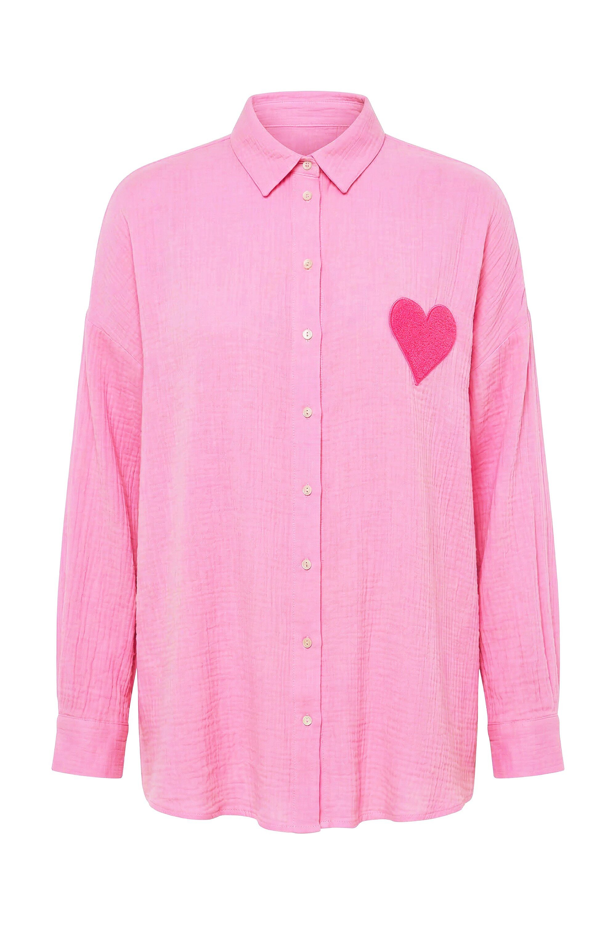 Hemdbluse Bluse oversized Musselin Heart-Patch