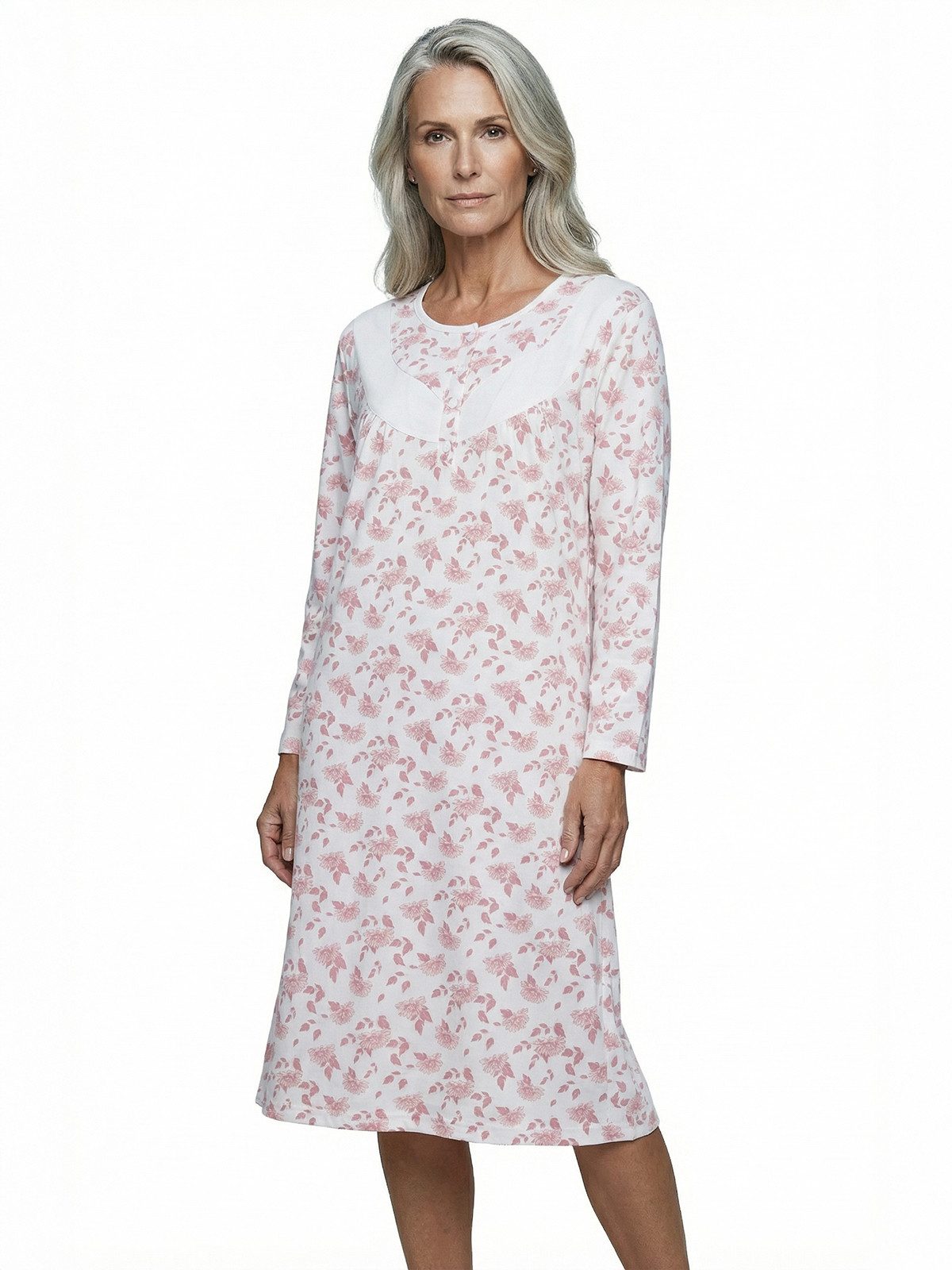 zeitlos Nachthemd Helene Chrysantheme Langarm mit kleiner Knopfleiste – Bild 2 von 5