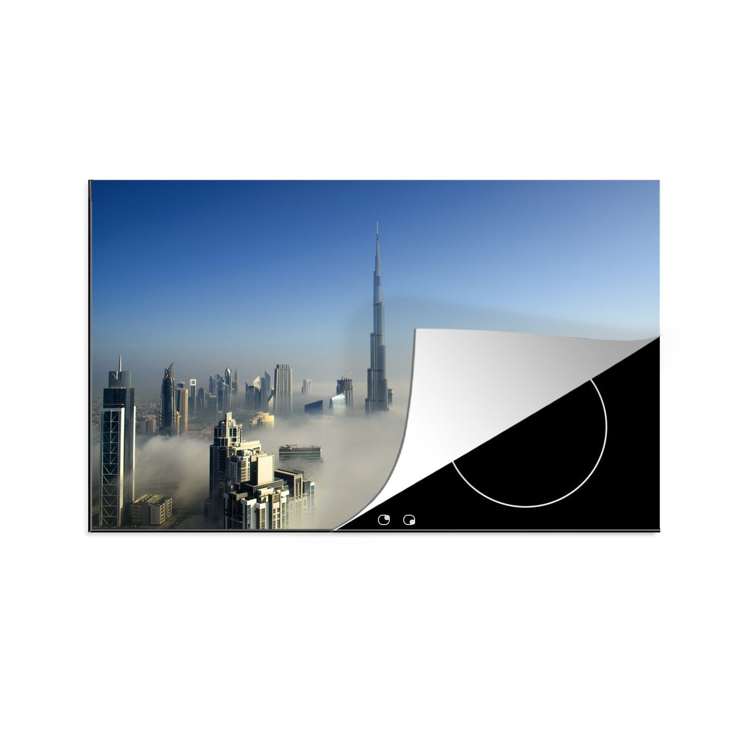 Induktionskochfeld Herdblende-/Abdeckplatte cm, tlg), Ceranfeldabdeckung in MuchoWow Vinyl, die Burj für Dubai, Nebliger 81x52 küche, Morgen dem (1 Khalifa unter Schutz
