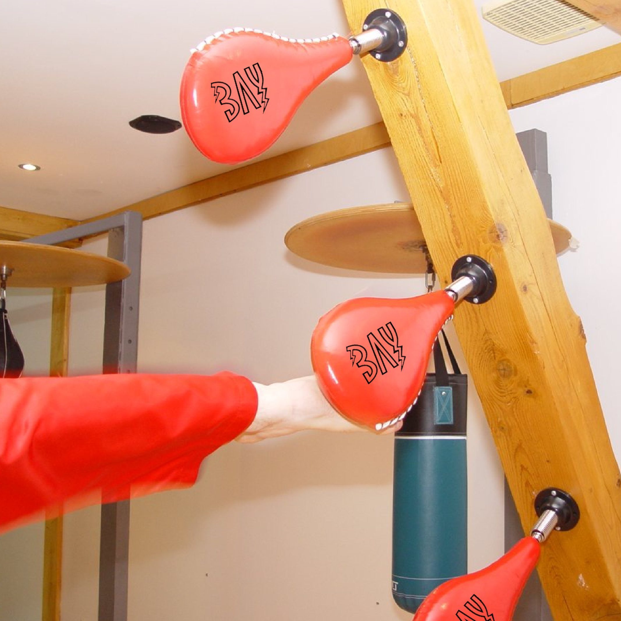BAY-Sports Doppelendball Wandschlagpolster Feder Schlagkissen Wandmontage (Flexible Feder), Vollfüllung flexibler Feder Kampfsport Boxen Kickboxen Krav Maga