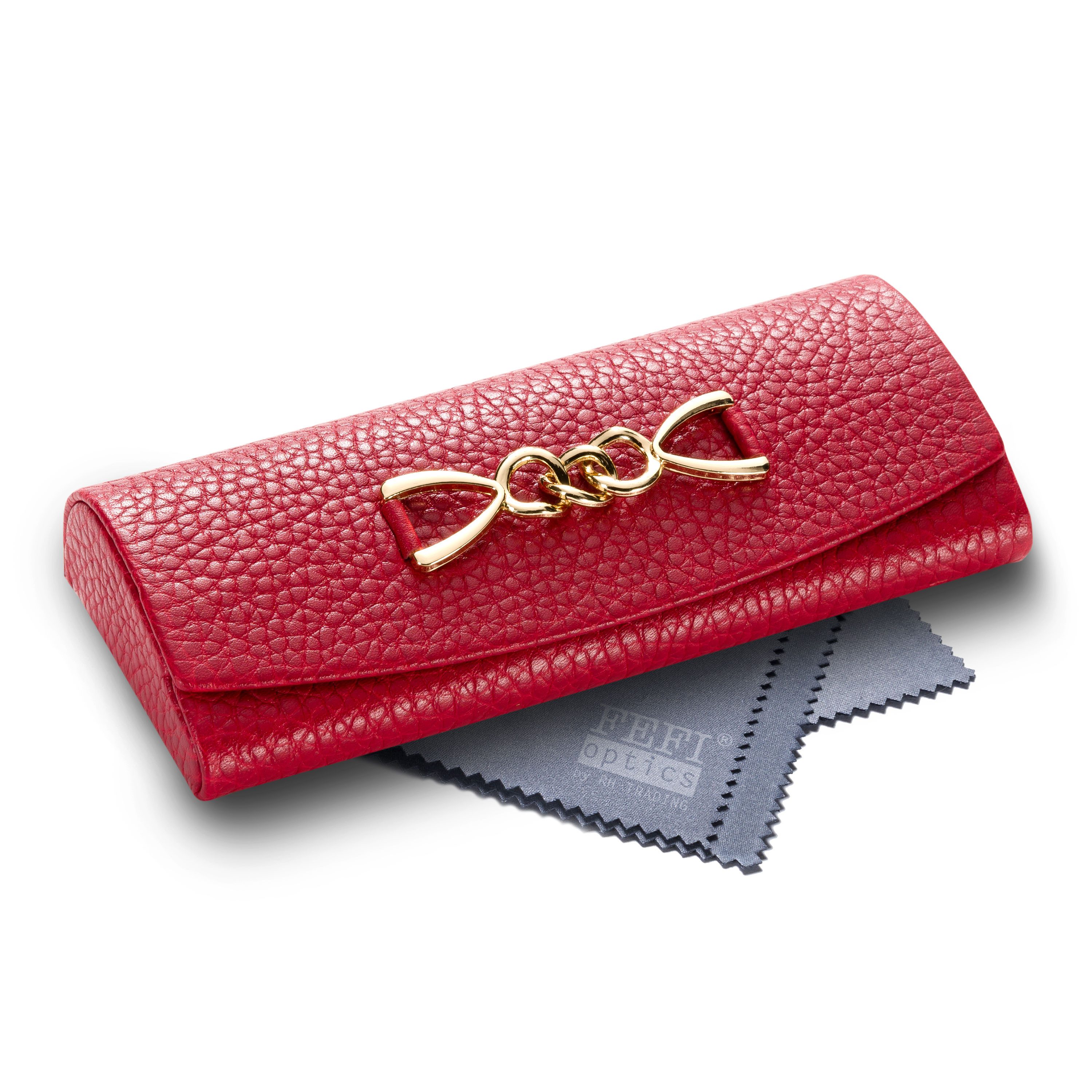 FEFI Brillenetui Echt-Leder mit Applikation, Exclusive Line, Set aus 1 Etui + hochwertigem Mikrofasertuch