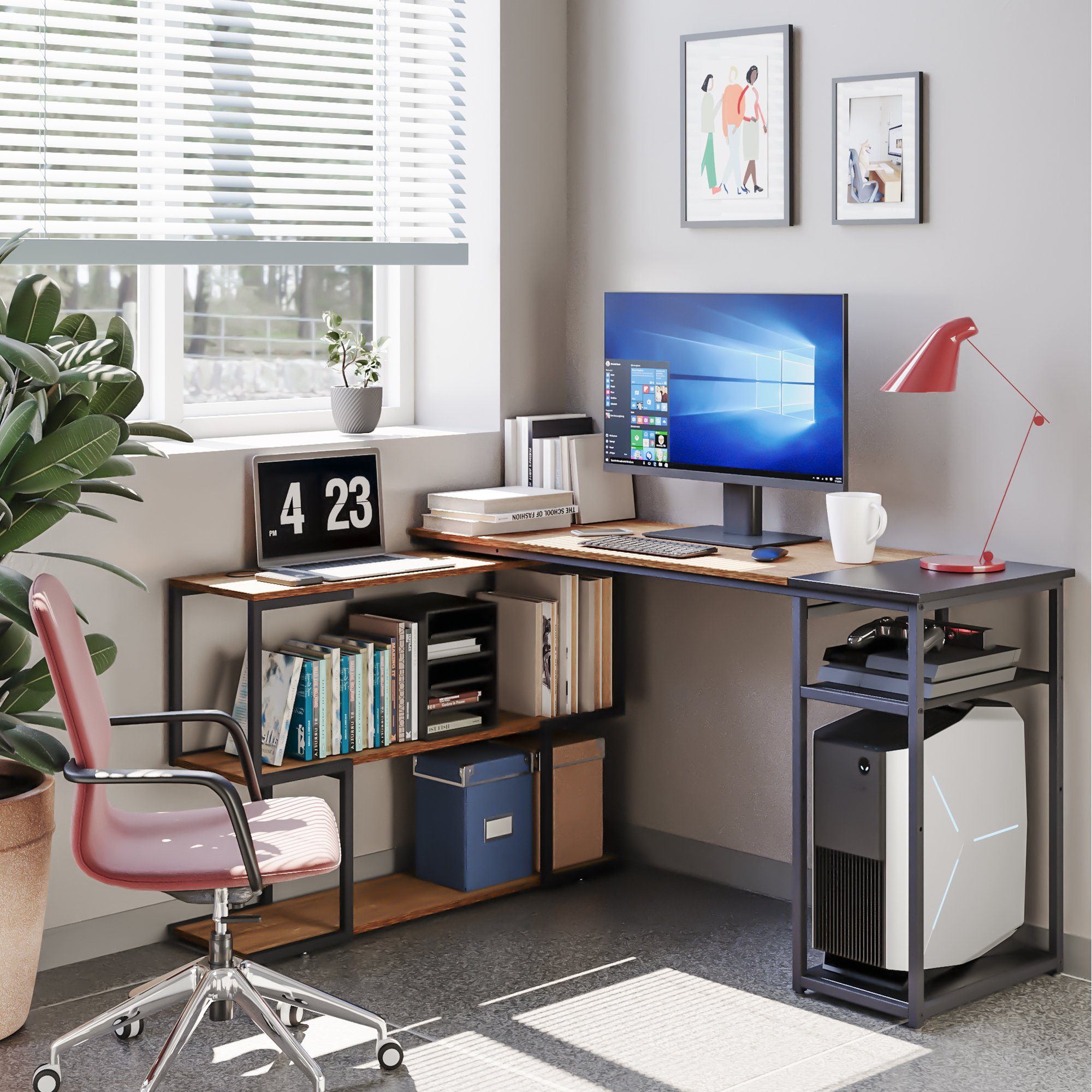 Mondeer Eckschreibtisch Computertisch, mit 360 Grad Drehbarem S-Regal, 2 Hö günstig online kaufen