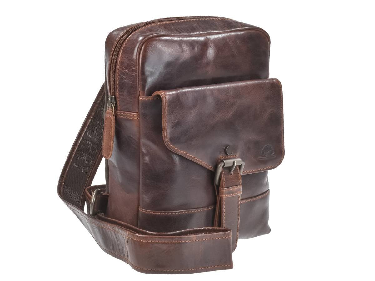 Greenburry Umhängetasche "Rugged" Crossbody Bag Herren Leder 19x24cm teak braun, Crossbag, Eingurtrucksack