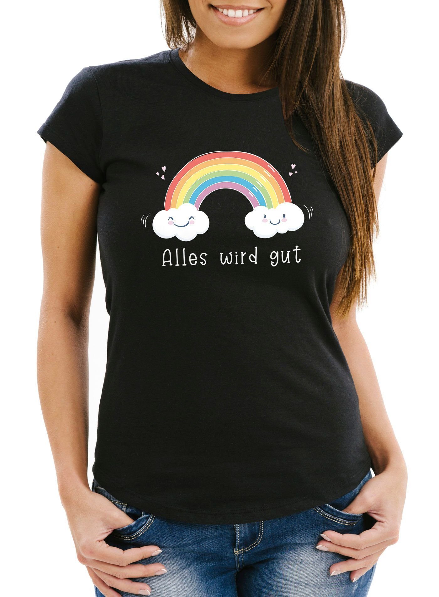 Print-Shirt Damen T-Shirt Alles wird gut Mutmacher Trost Aufmunterung positiv denken durchhalten Moonworks®