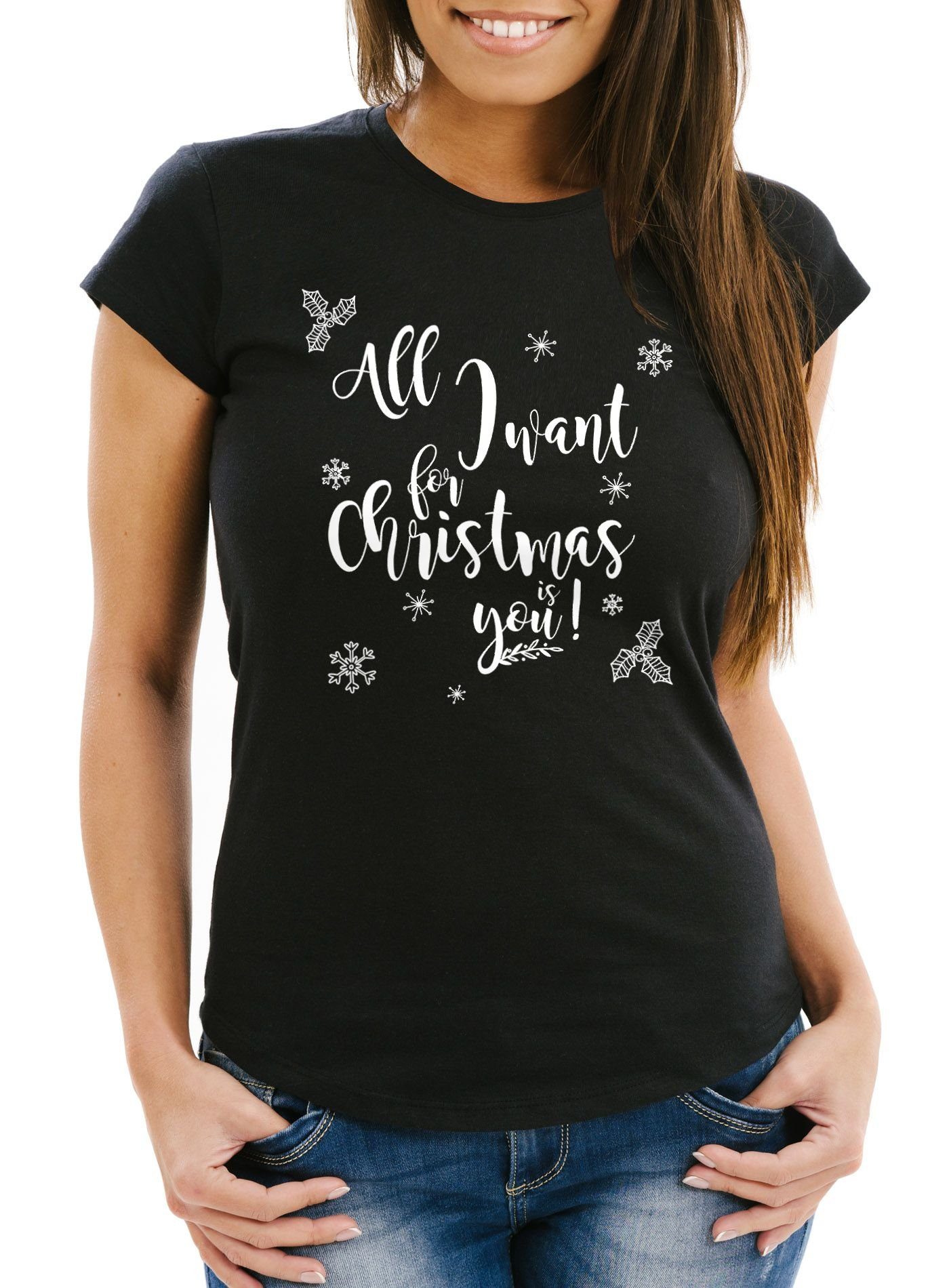 MoonWorks Print-Shirt Damen T-Shirt all I want for Christmas is you mit Print