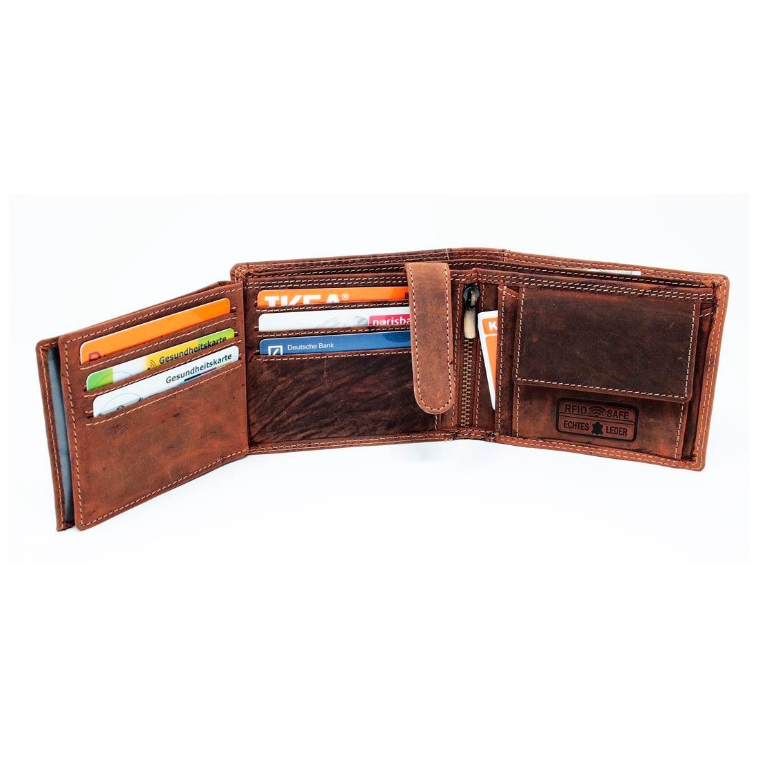 Herren mit Portemonnaie RFID Schutz Geldbörse Börse, Brieftasche Geldbeutel SHG und Brieftasche Münzfach Leder Geldbörse