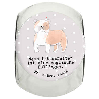 Mr. & Mrs. Panda Vorratsglas L 870ml Englische Bulldogge Lebensretter - Grau Pastell - Geschenk, H, Premium Glas, (1-tlg), Langlebige Qualität