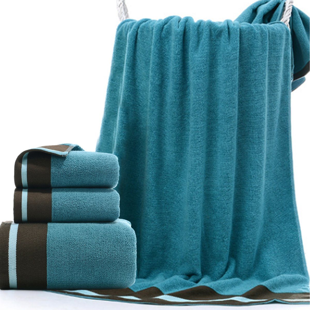 Handtücher Set Set-2xHandtuch,1xBadetuch,saugfähig weich,für Blau Handtuch und Jormftte zu Hause