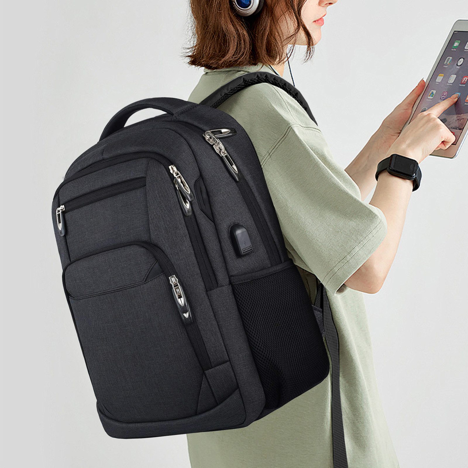 OKWISH Laptoprucksack Laptop Rucksäcke Schulrucksack Wasserbeständig Laptoptasche (Uni Tasche Businessrucksack Sportrucksack, Anti-Diebstahl, Backpack mit Laptopfach, mit USB-Anschluss), Herren Damen Jungen Teenager Arbeit Business Freizeit Reisen