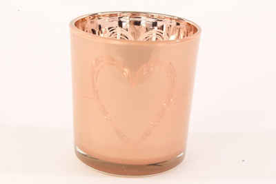 Parts4Living Windlicht »Glas Teelichthalter "Herz" Teelichtglas Kerzenglas Kerzenhalter mauve/gold«, im romantischen Stil