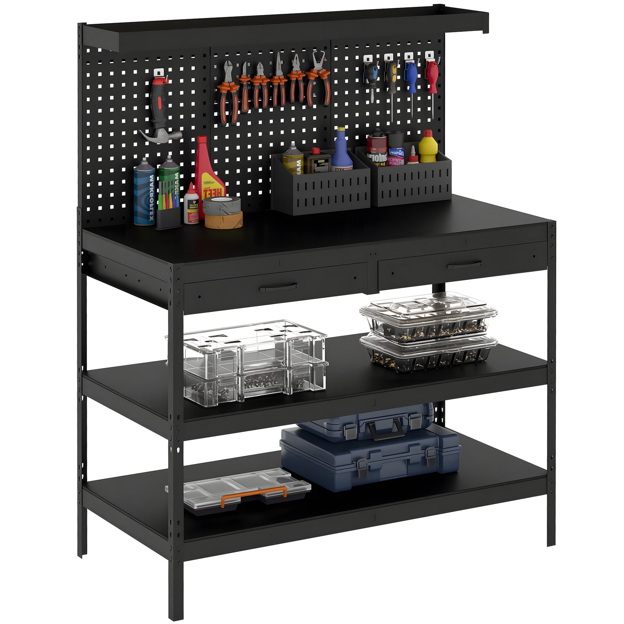 HOMCOM Werkbank Arbeitstisch mit Lochwand, 2 Schubladen, Werktisch, (Set, 1-tlg), 272kg Tragkraft