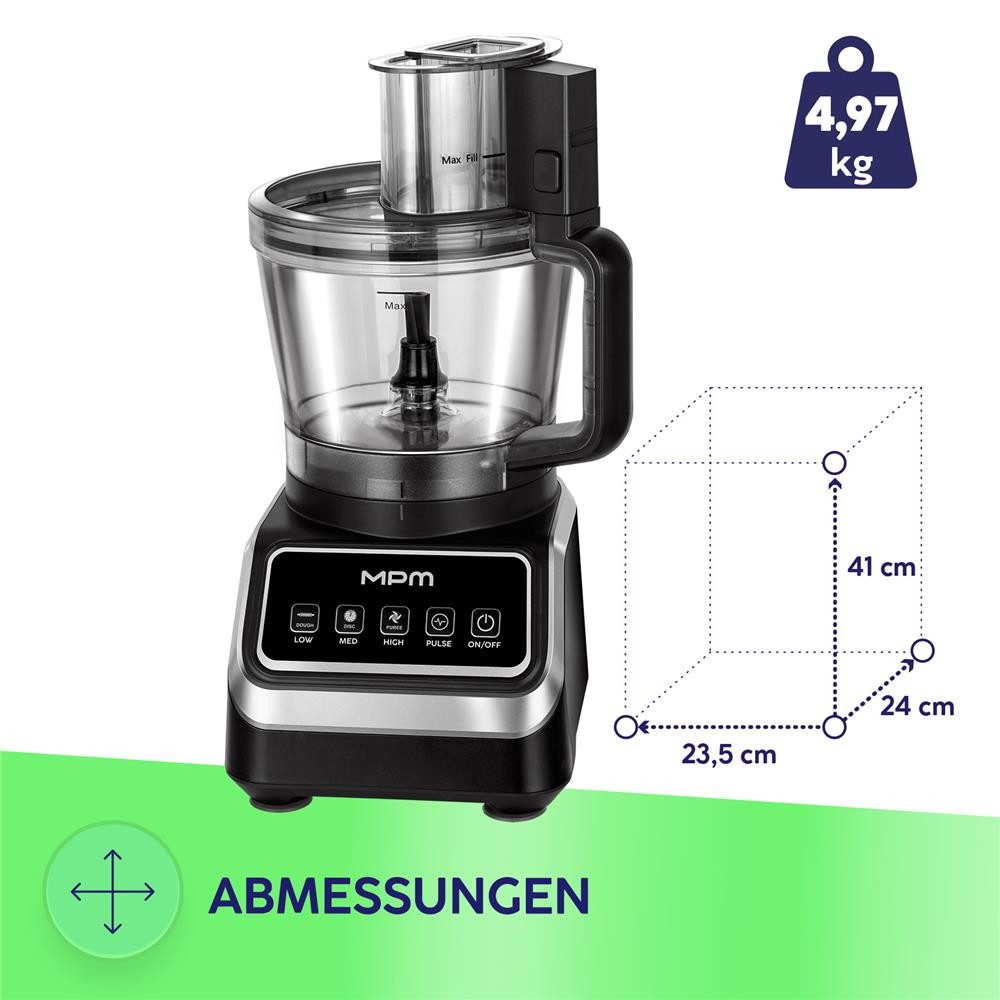 MPM Küchenmaschine, 12 Funktionen, 2000 W, 4 Geschwindigkeitsmodi, 2,6-l-Behälter