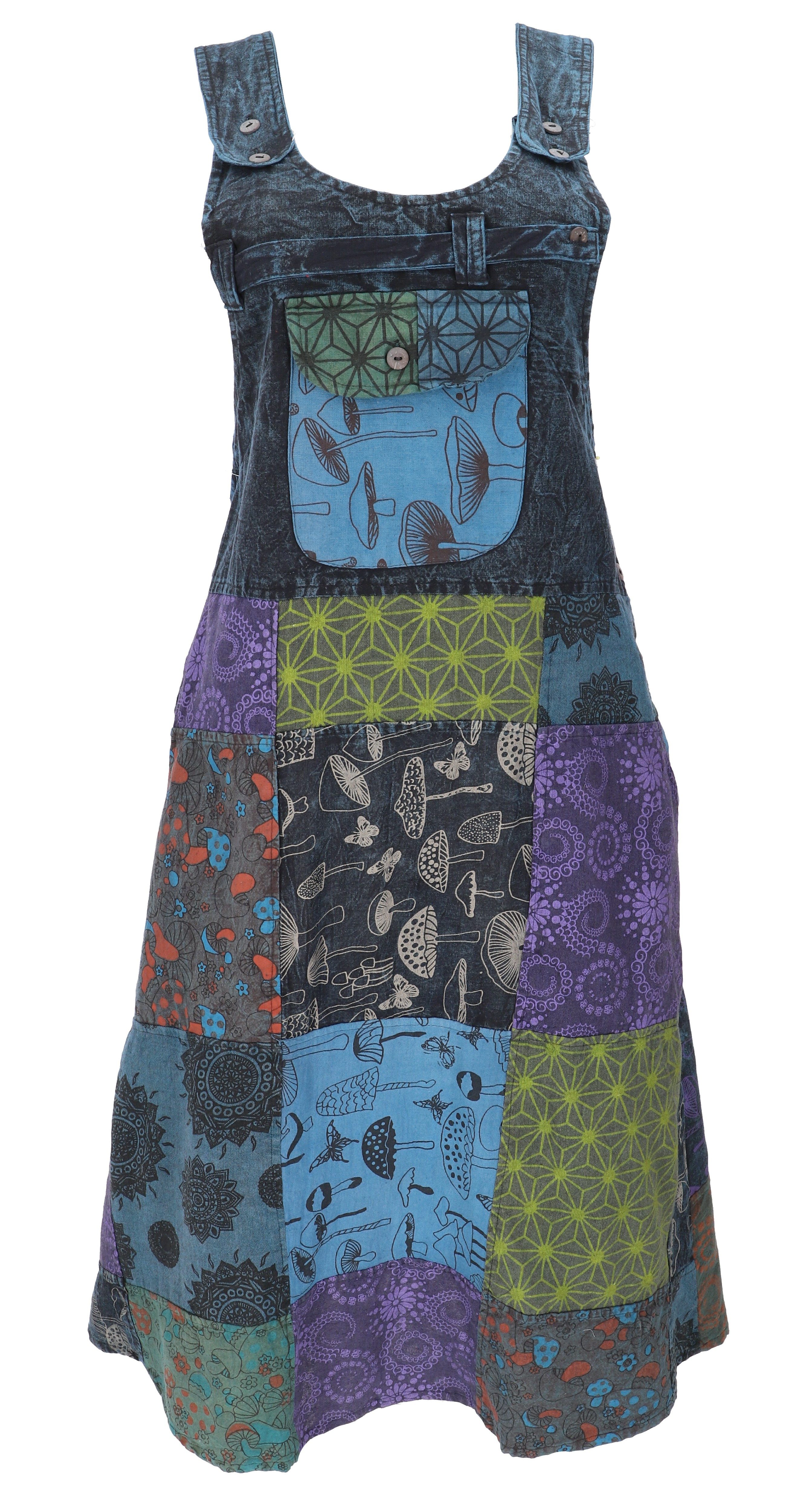 Guru-Shop Minirock Boho Latzrock, Patchwork Trägerkleid, Latzkleid.. alternative Bekleidung