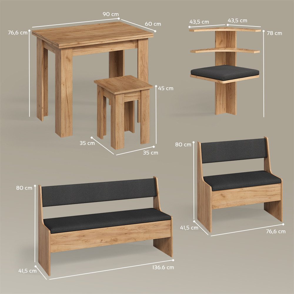 Livinity® Esstisch Tiberio, Goldkraft Eiche, 180 x 120 cm mit Tisch (2-St)
