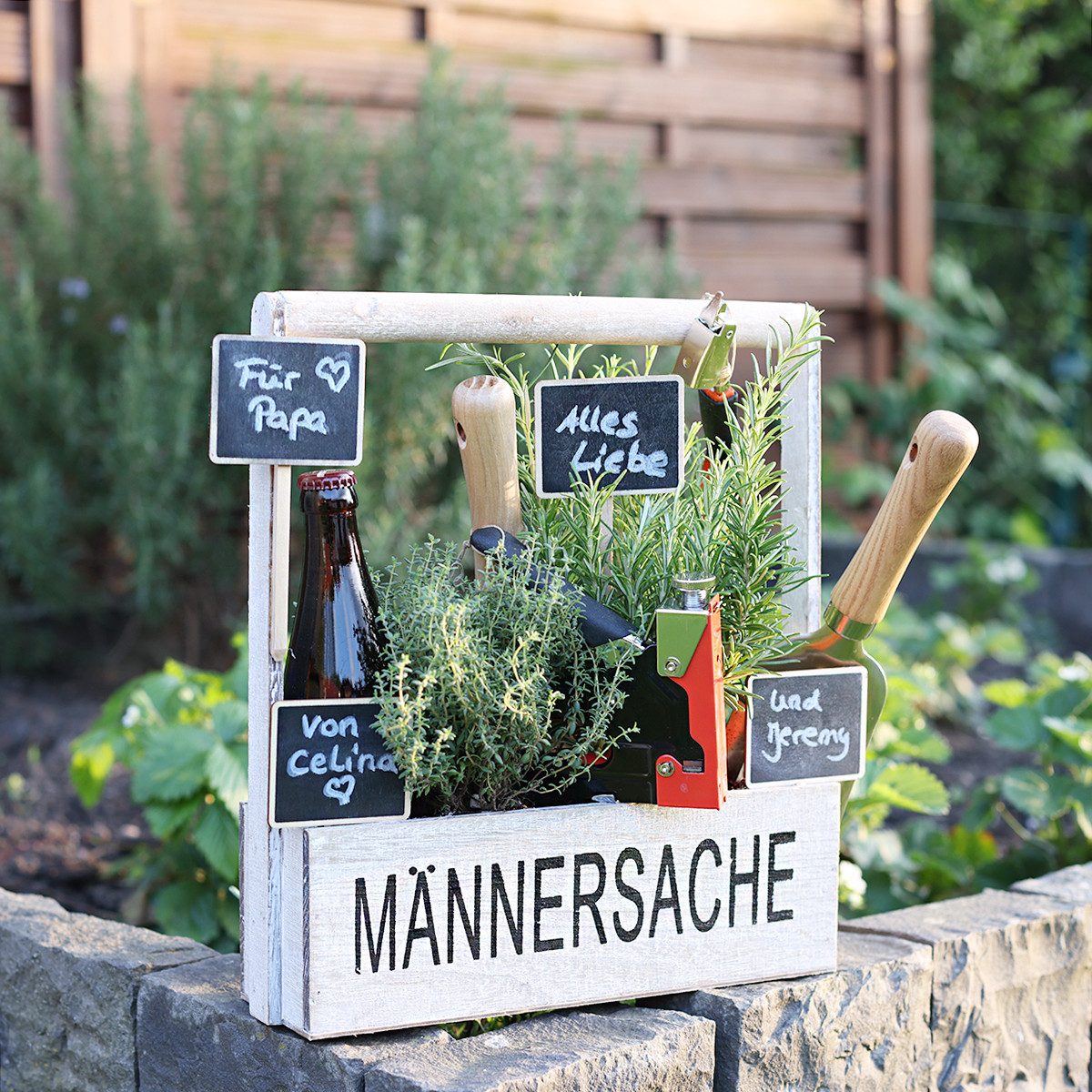 Florists Products Dekokorb Holzkiste Männersache Deko Pflanzkasten mit Griff Geschenkidee