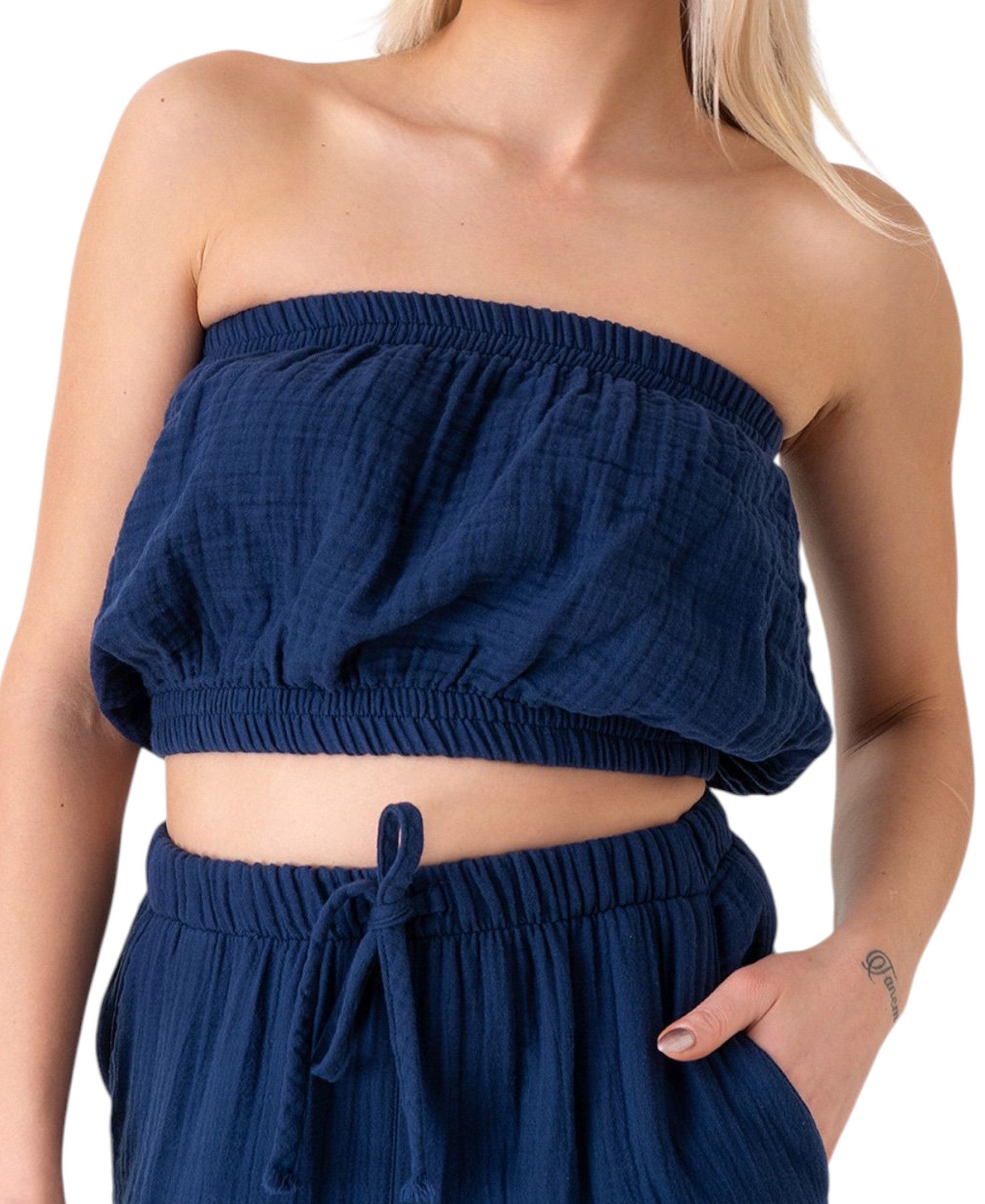 WENOR Crop-Top Trägerloses Musselin-Oberteil mit Gummizug günstig online kaufen