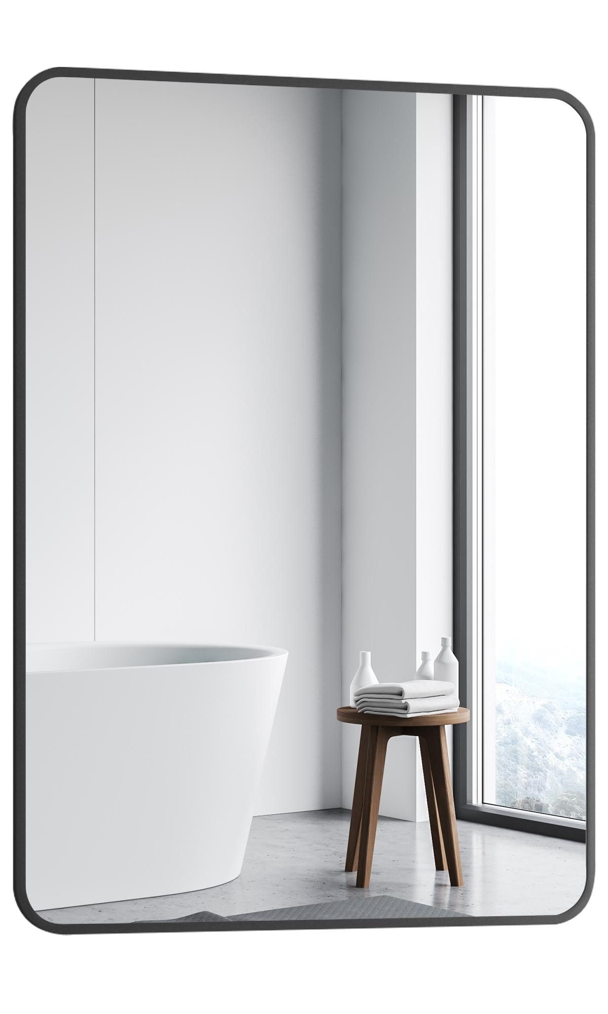 WDWRITTI Spiegel Flur Flurpiegel Wandspiegel Gold Schwarz Rund Rechteckig 40-100cm (Hängespiegel, für Bad, Hotel, Schlafzimmer, Wohnzimmer, Garderobe), 5mm Glas mit Alu Metall Rahmen