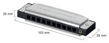 Classic Cantabile Mundharmonika AHB-250, D-Dur, (Inkl. Box & Pflegetuch), 10 Phosphor-Bronze Stimmzungen - Edelstahlgehäuse