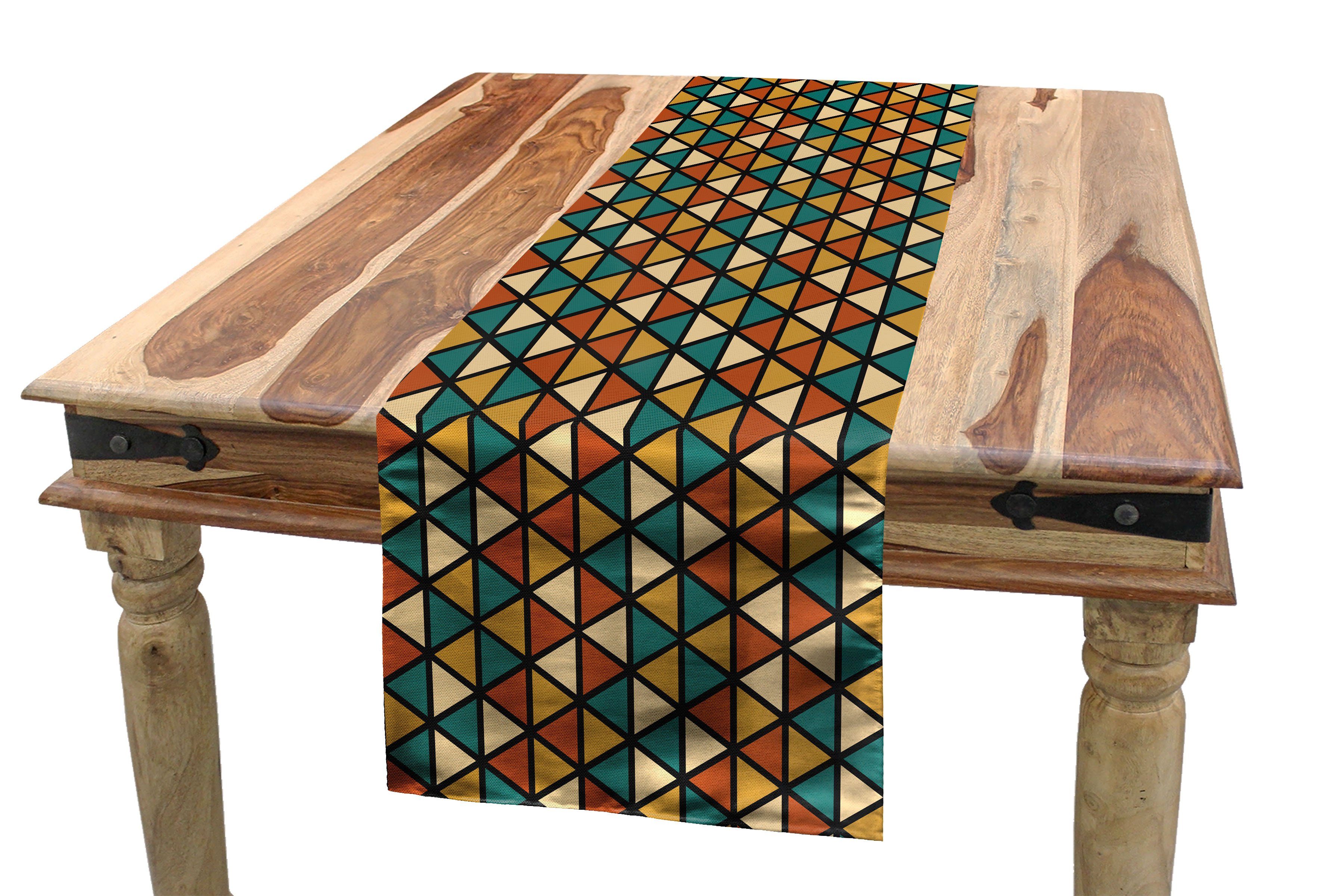 Abakuhaus Tischläufer Esszimmer Küche Rechteckiger Dekorativer Tischläufer, Geometrisch Retro Grid Triangles