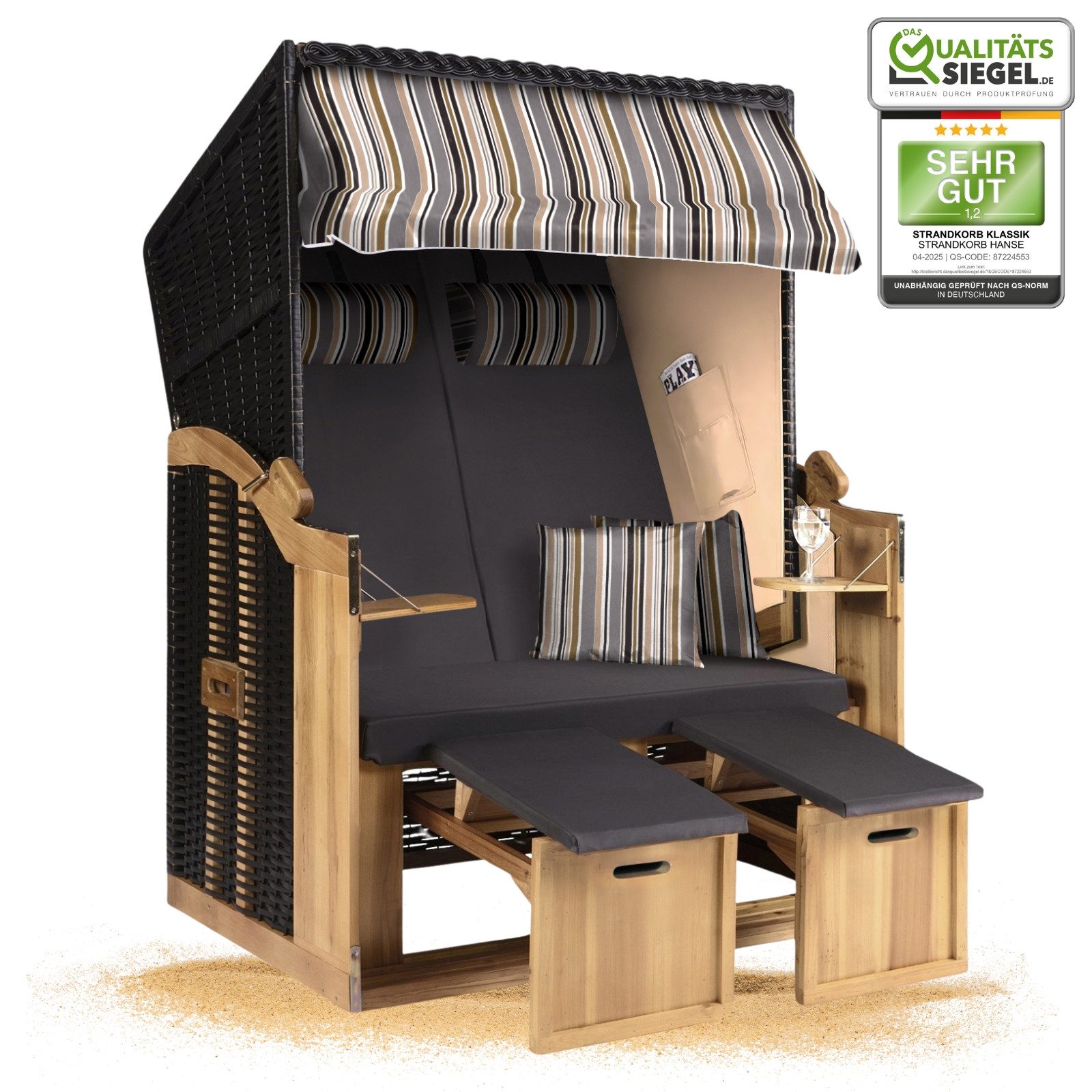 Strandkorb Hanse Strandkorb Strandkorb 2-Sitzer Ostsee Volllieger Beige Anthrazit, BxTxH: 120x80x160 cm, Ostsee Volllieger, Ostsee 2-Sitzer Modell 2025, Stabiles Wacholder mit handgefertigtem Polyrattangeflecht