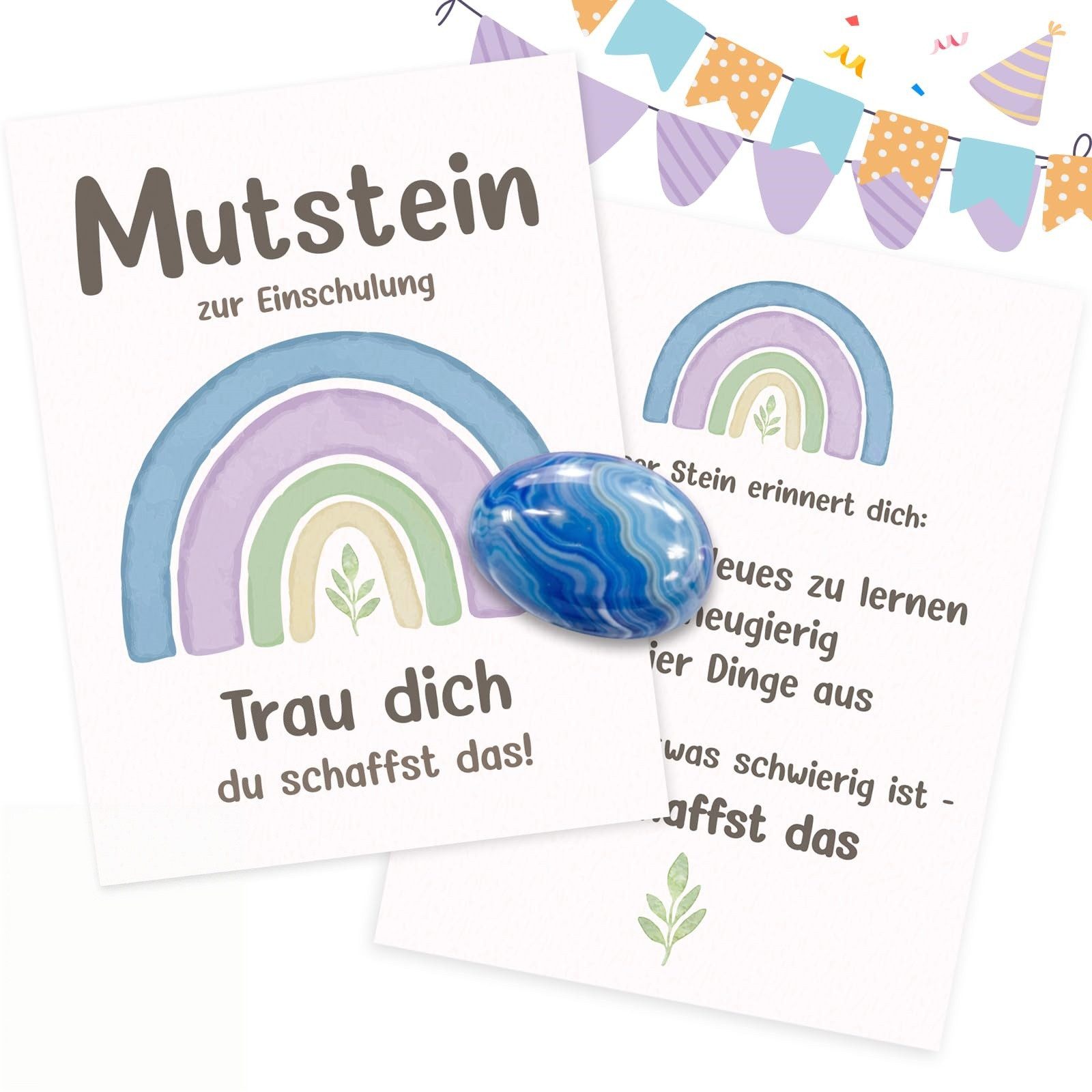 FOUORTUNATE-BEE Edelstein Mutstein Einschulung Geschenk für Jungen Glücksstein Schulanfang, Ideal für Schultüte Schulstart Geschenk Motivation für Jungen Kinder