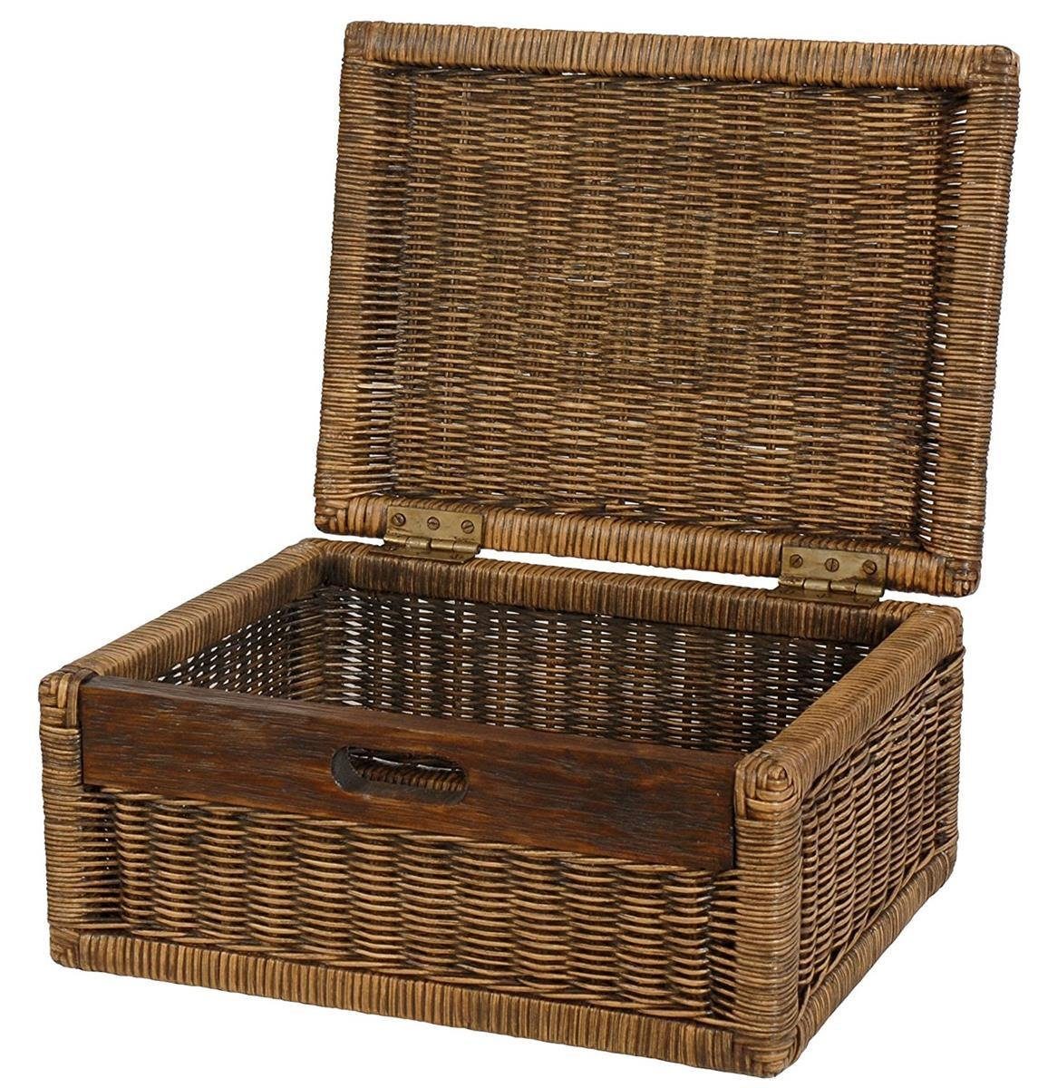 Krines Home Aufbewahrungskorb Flacher Korb mit Deckel Rattan geflochten Reg günstig online kaufen