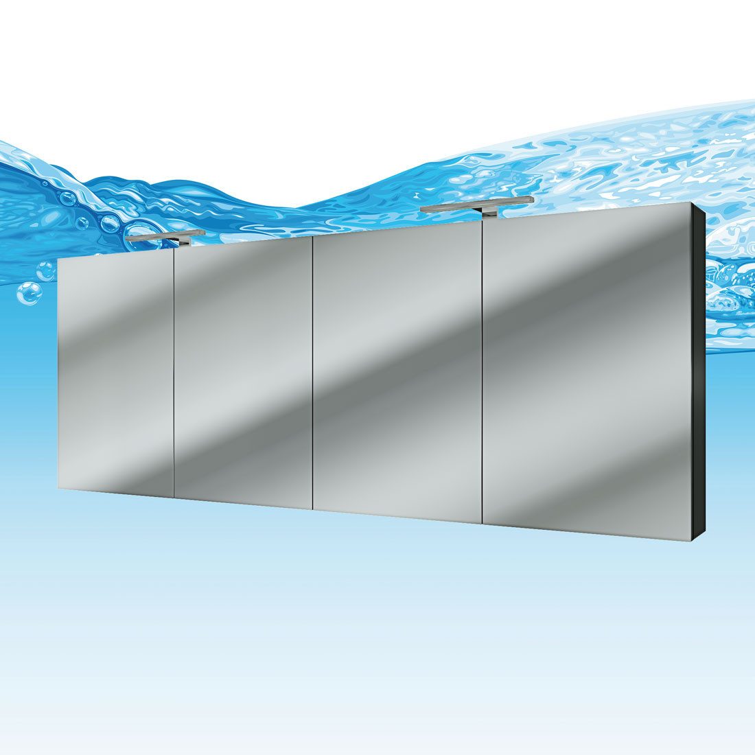 AcquaVapore Badezimmerspiegelschrank Spiegelschrank Badspiegel Badezimmer Spiegel City 160cm Esche schwarz