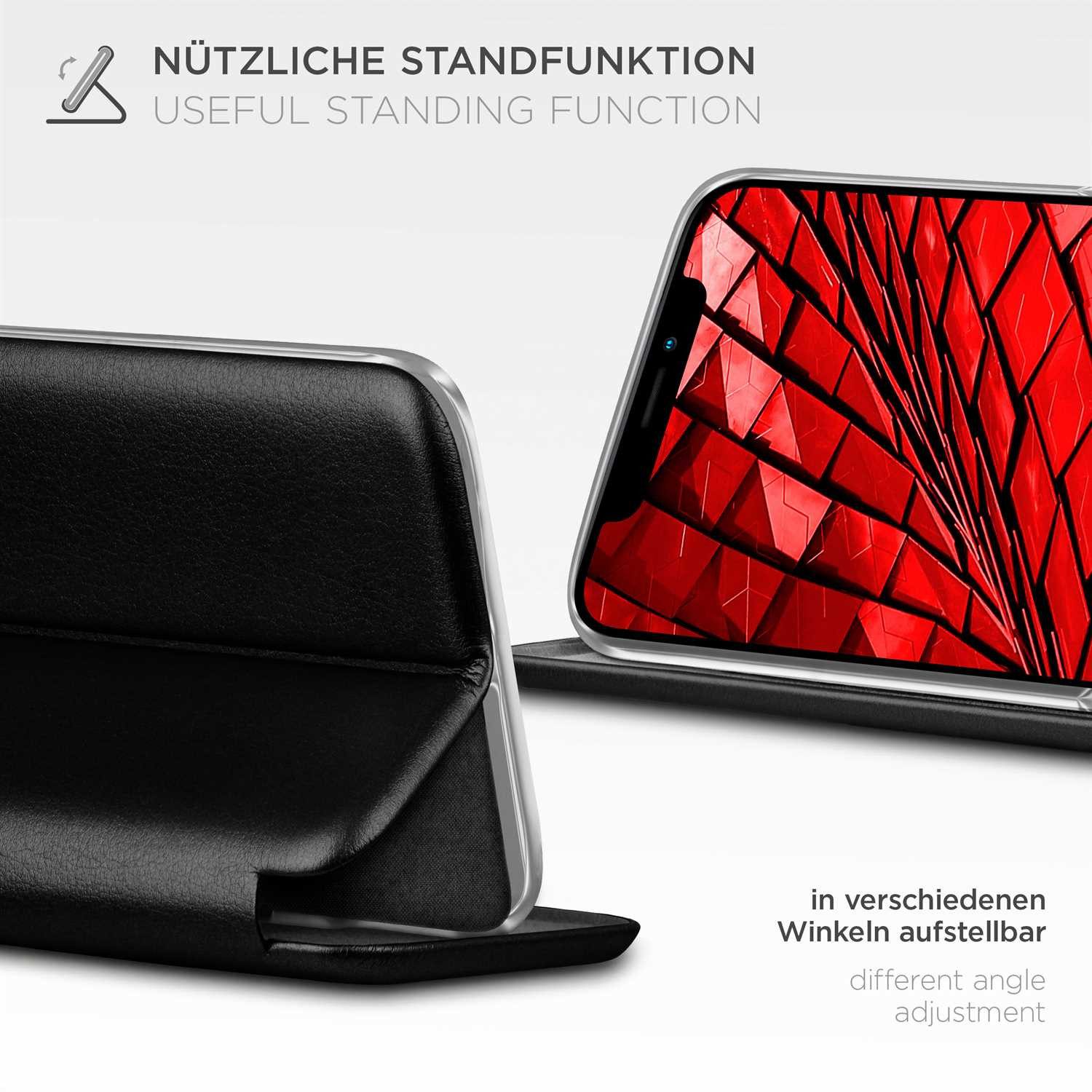 ONEFLOW Handyhülle für iPhone 11 Pro Premium Hülle Business Cover Schwarz 5,8 Zoll, 360 Grad Schutzhülle Flip Case Etui Klapphülle Dünn Leder Handy Tasche