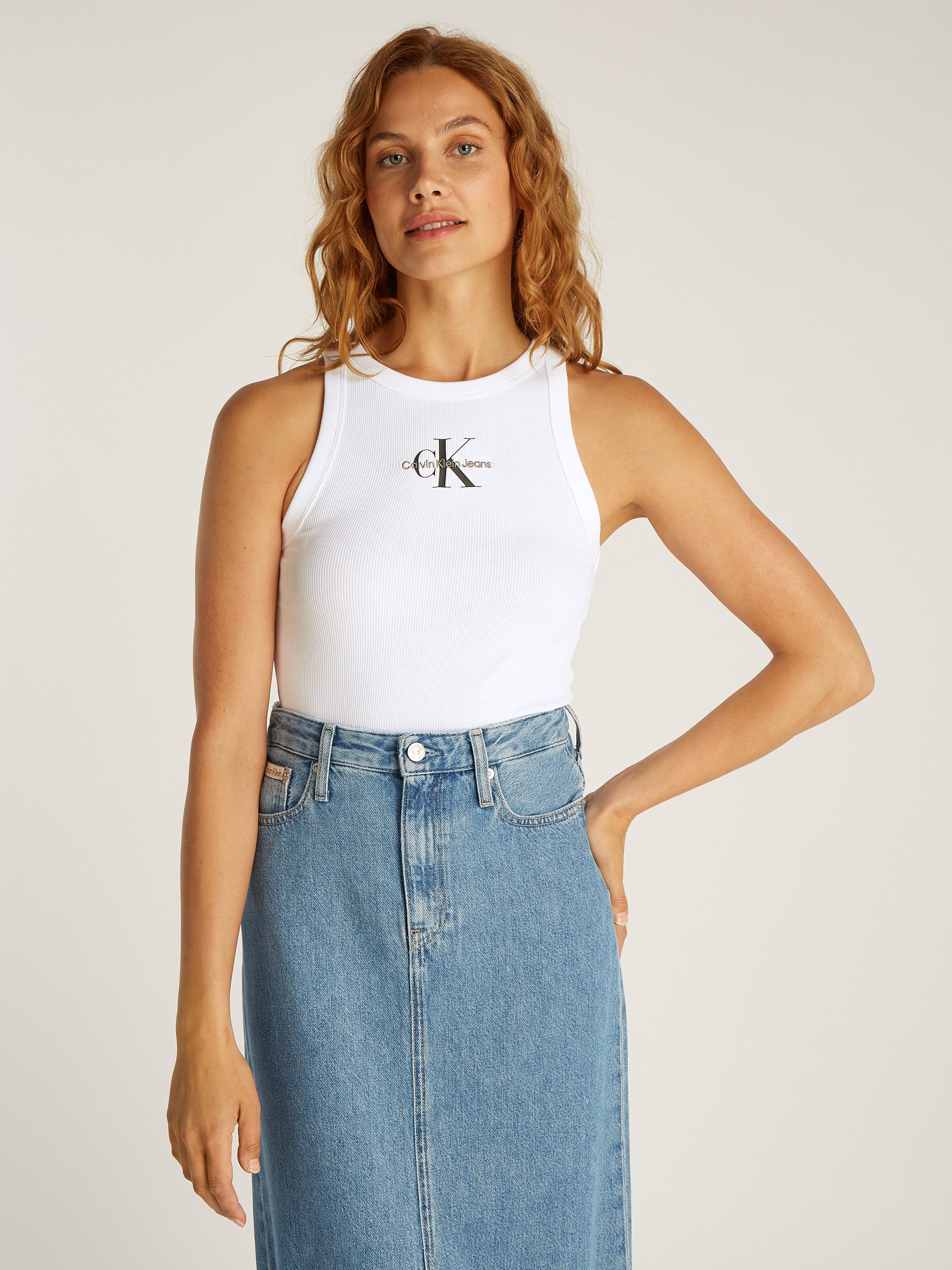 Calvin Klein Jeans Tanktop MONOLOGO RIB TANK TOP mit Logostickerei