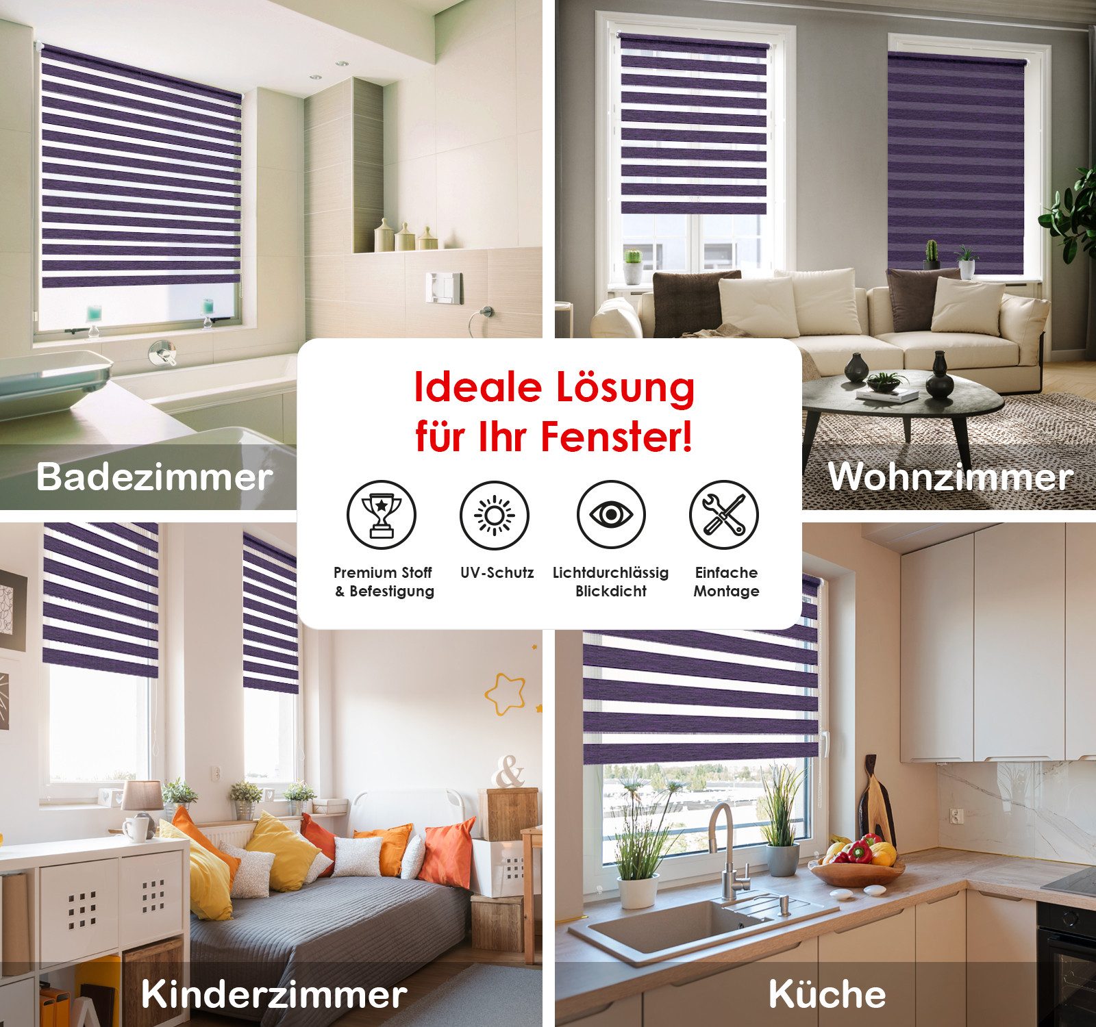 Doppelrollo Duo Rollo Klemmfix ohne Bohren für Fenster Rollos Faltrollo "Natural", DomDeco, Klemm- oder Schraubmontage, Klemmbar, Kettenzug, ohne Bohren, Sicht- und Blendschutz